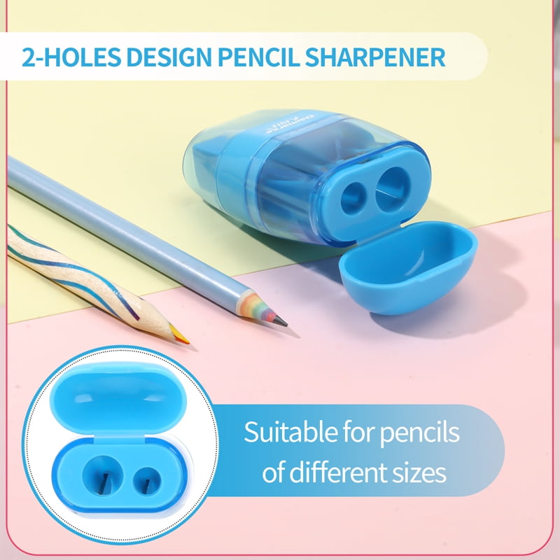 AOWOO 12 Pcs Manual Pencil Sharpener with Lid & Eraser, Double Hole Multicolored Handheld Sharpener with Fun Stationery Back to School Supplies, Classroom Rewards, and Birthday Party Favors