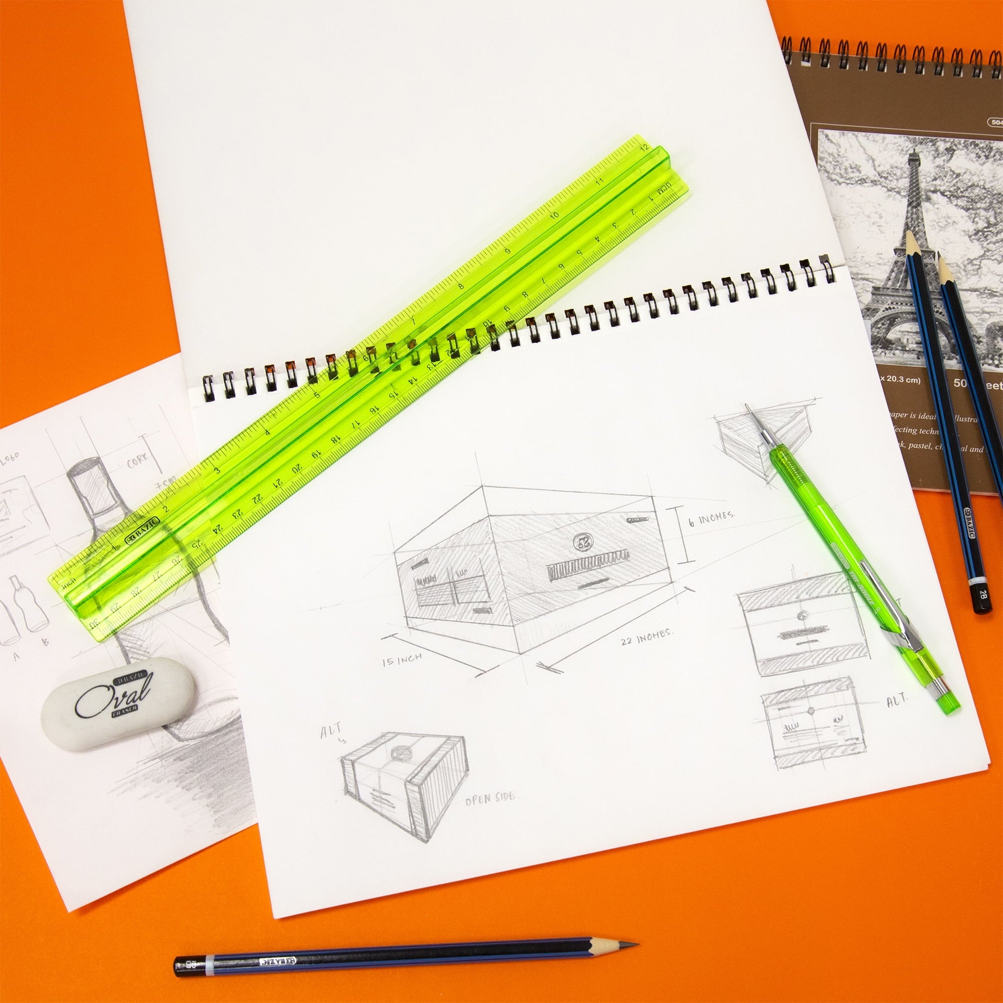 BAZIC Drawing Sketching Pencil Set, #2B, for Pro Artists (12/Pack), 1-Pack
