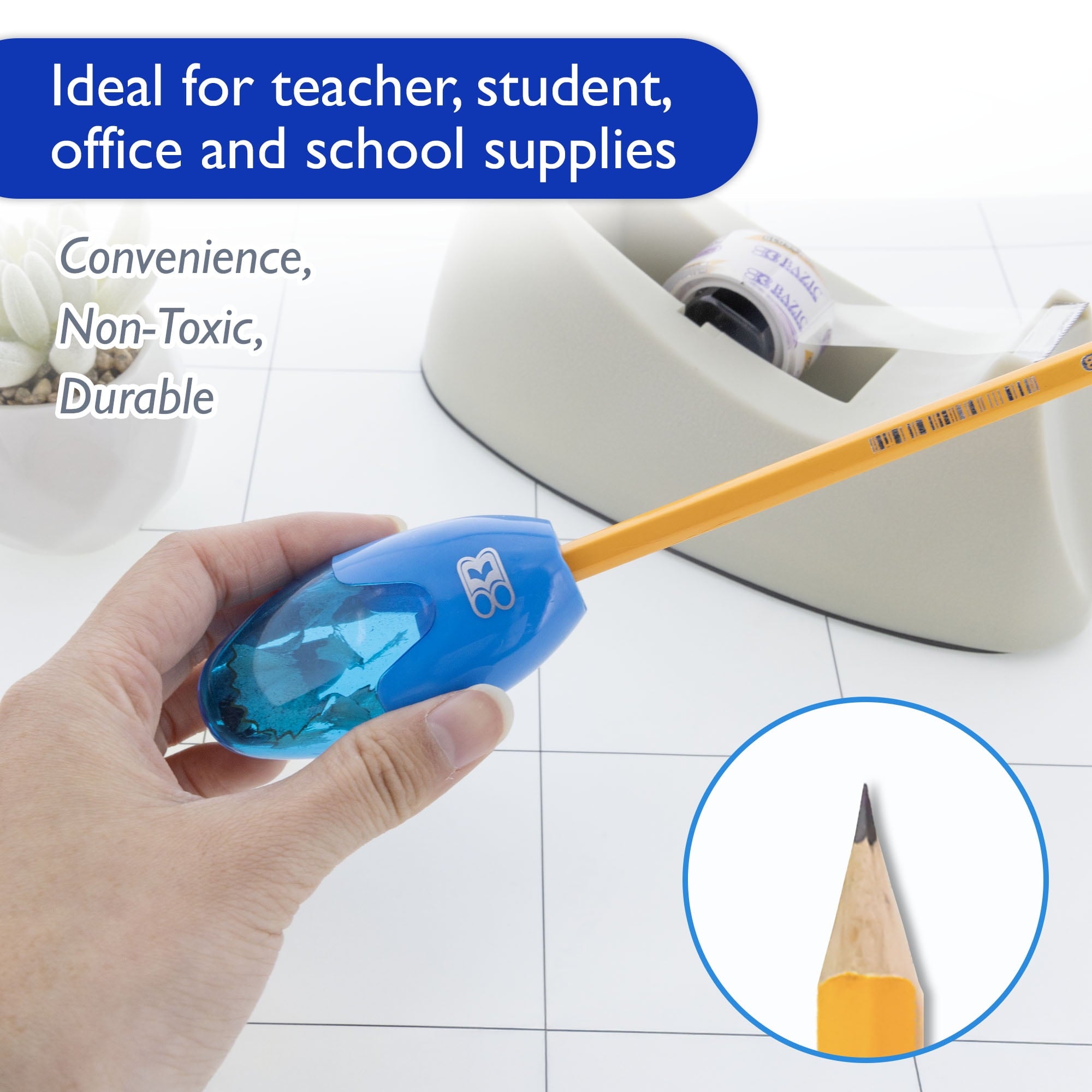 BAZIC Noah Sharpener w/ Receptacle, (3/Pack), 1-Pack