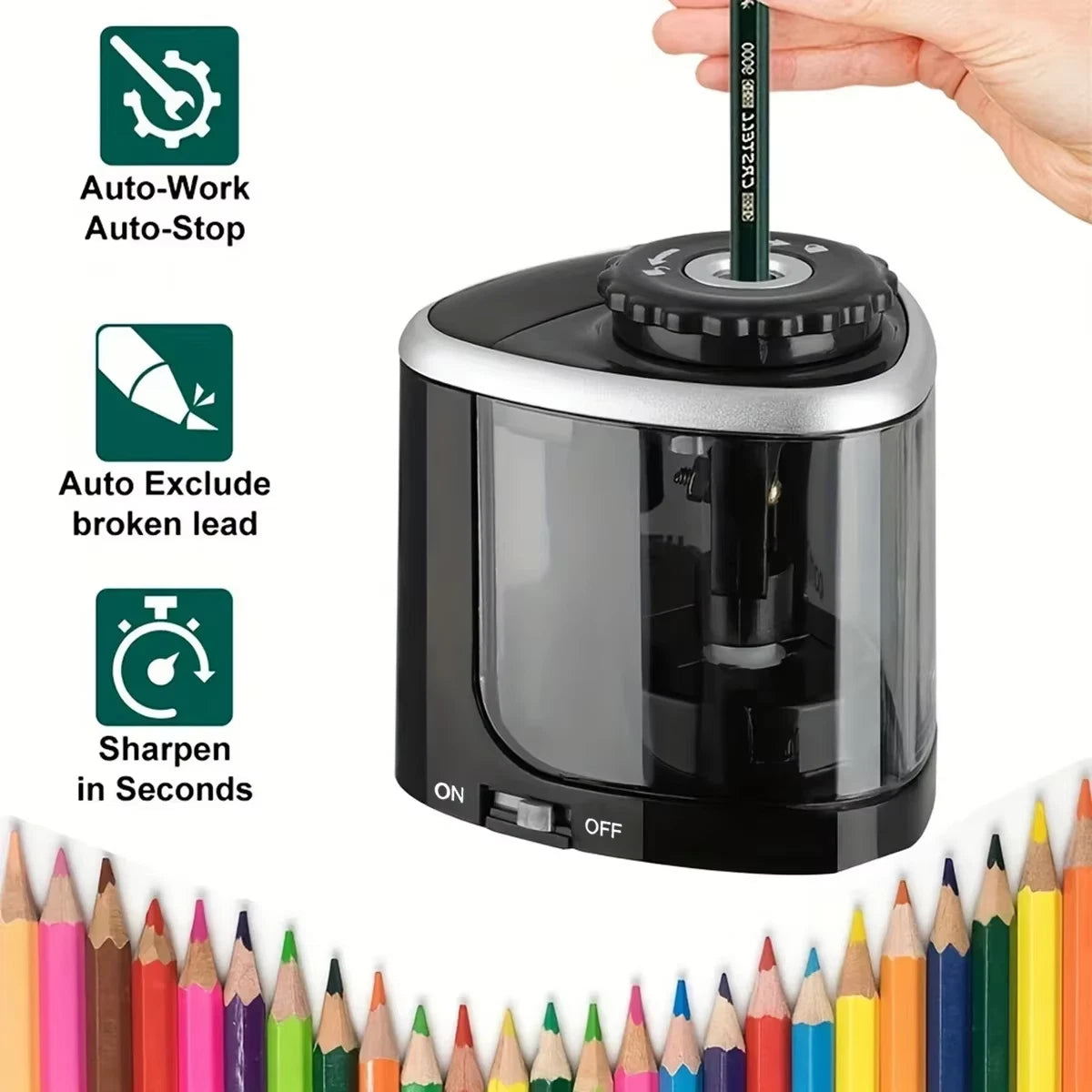 2Pc Automatic Electric Pencil Sharpener, Helical Blade Fast Sharpen For Home