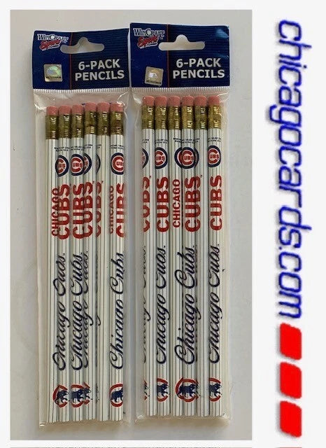 2X Lot Chicago Cubs 6-Pack (12 Total) Pencils W/Eraser Party Favors Mlb Licensed