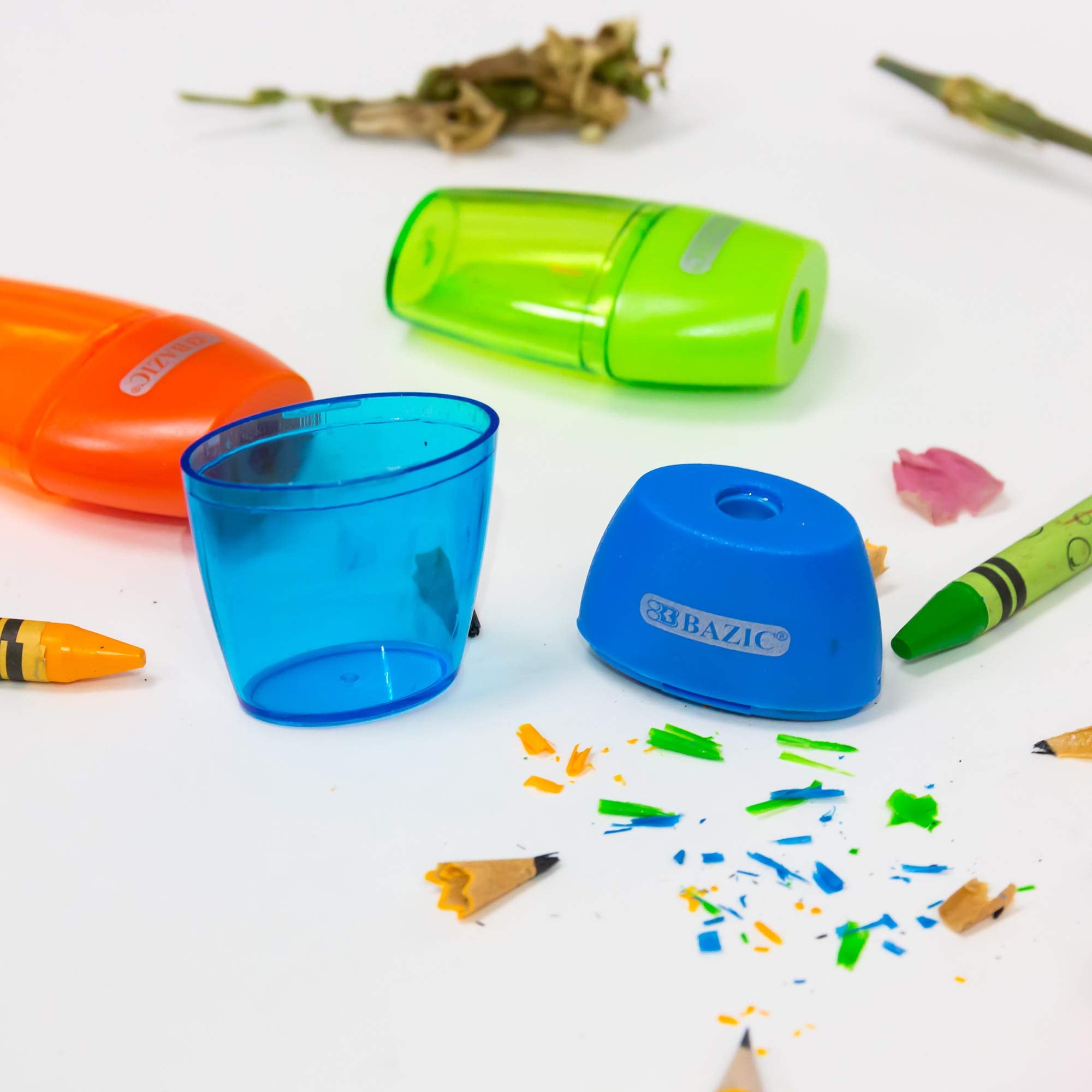 BAZIC Pencil Sharpener Single Hole Blade w/ Receptacle, (3/Pack), 1-Pack