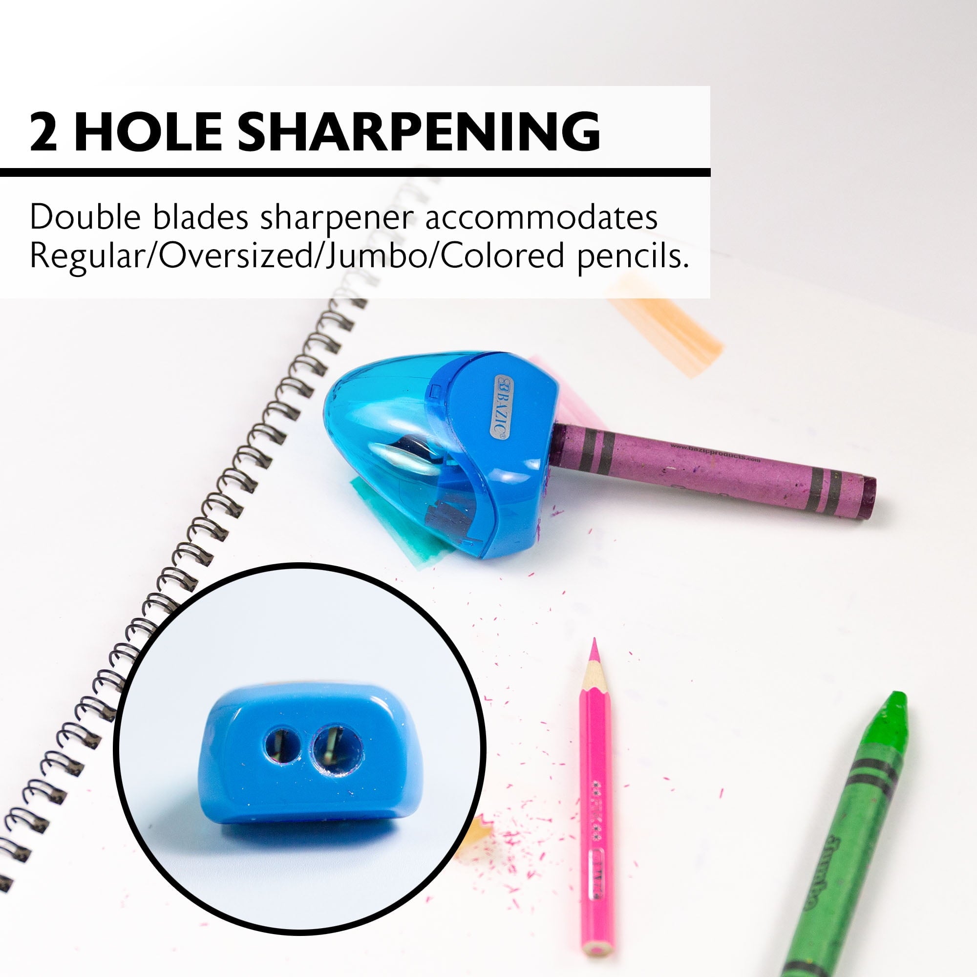 BAZIC Pencil Sharpener Dual Blades w/ Triangle Receptacle, (2/Pack), 3-Pack