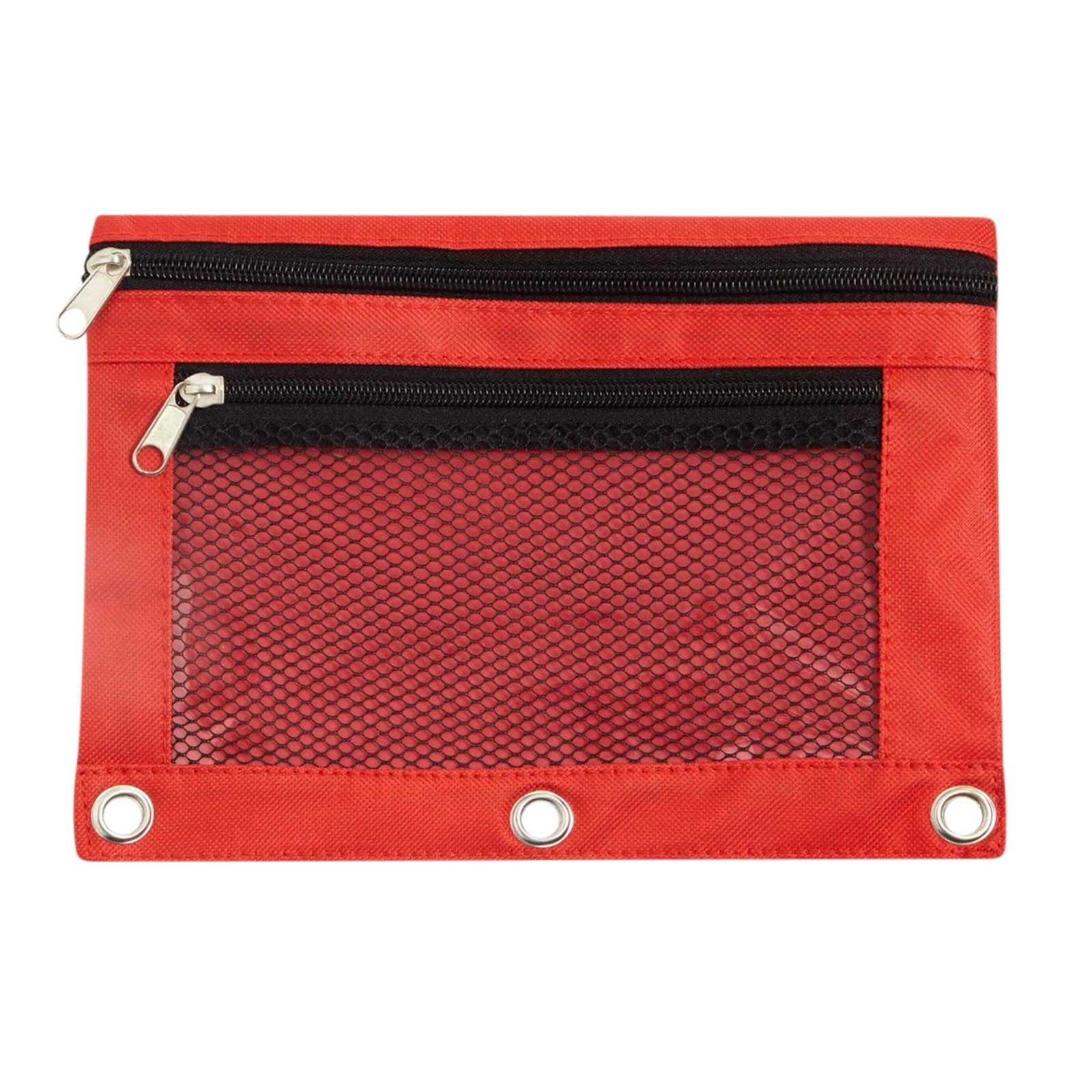 Blukids Pencil Pouch for 3 Ring Binder, Pencil Pouch with Double Pocket, Double Zipper Pencil Pouches,Pencil Bag with Mesh Window Pencil Pouches,Binder Pencil Pouch for Office Products Pen Bag(Red)