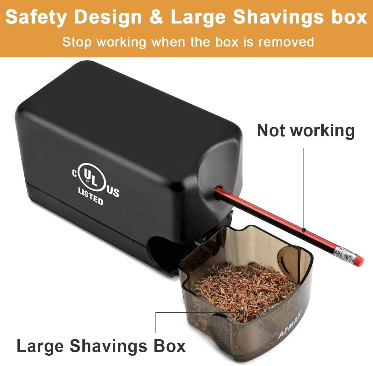 AFMAT Heavy Duty Electric Pencil Sharpener for 6.5-8mm No.2/Colored, UL Listed Professional Pencil Sharpener w/Stronger Helical Blade, for Classroom,Black, New