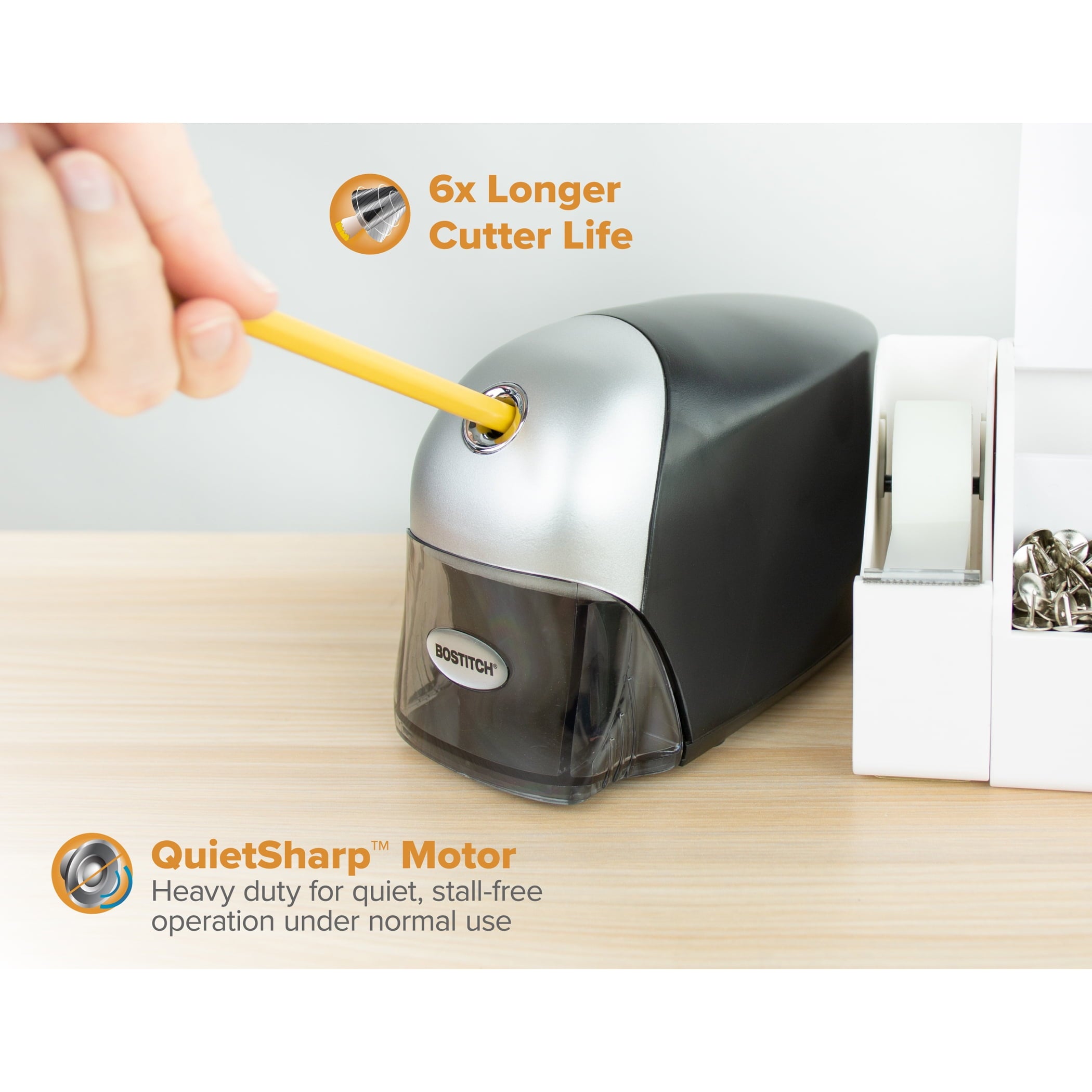 Bostitch Office QuietSharp Executive Heavy Duty Electric Pencil Sharpener for 65% Faster Sharpening and 6x Longer Cutter Life - Colored Pencil Compatible, Black