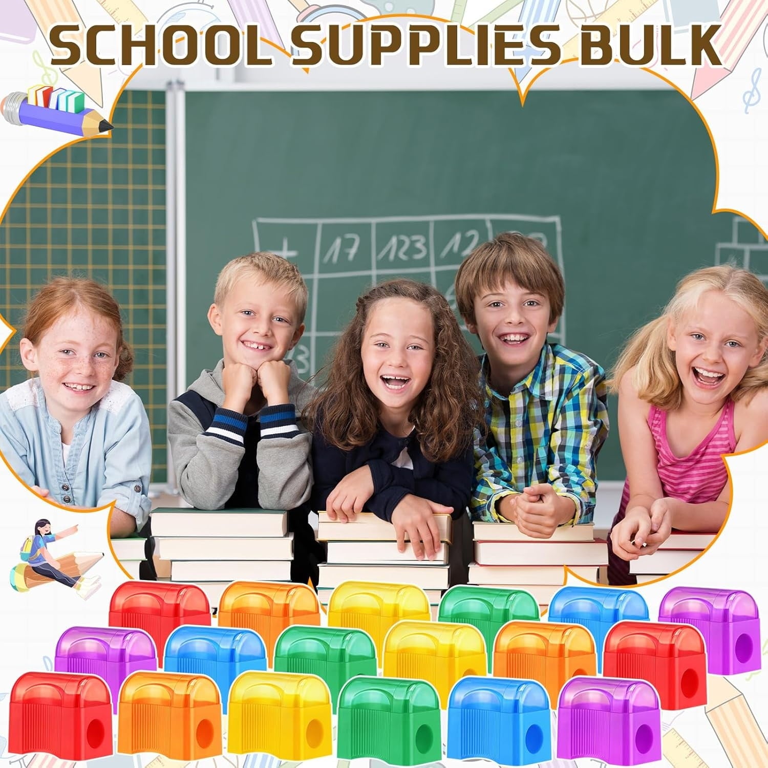 480 Pcs Pencil Sharpener Handheld Bulk Mini Pencil Sharpener with Covers Colorful Round Manual for Back to School Donation Supplies Party Favors, 6 Colors