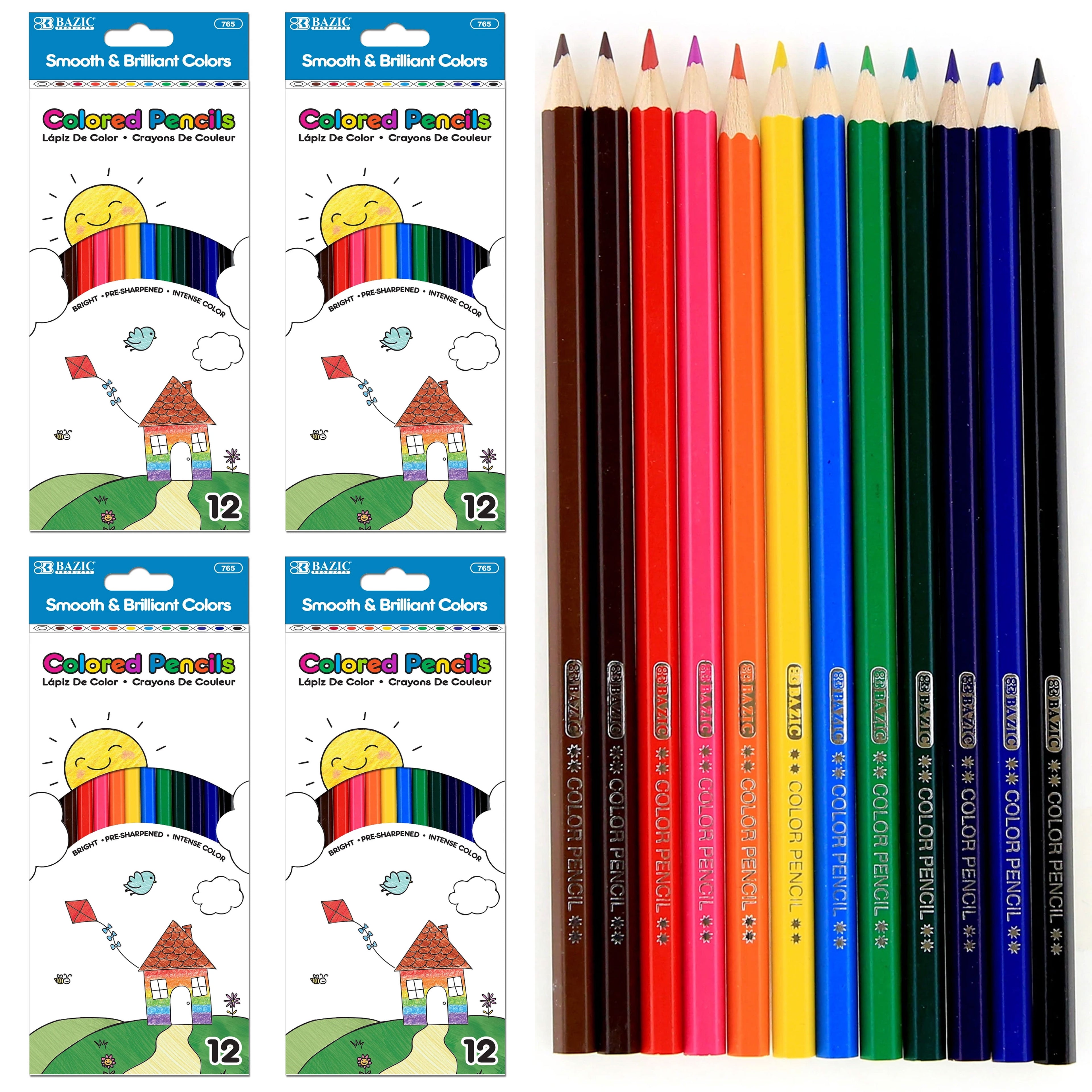 48 Ct Assorted Colored Pencils Bright Pre-Sharpened Drawing Coloring School Kids