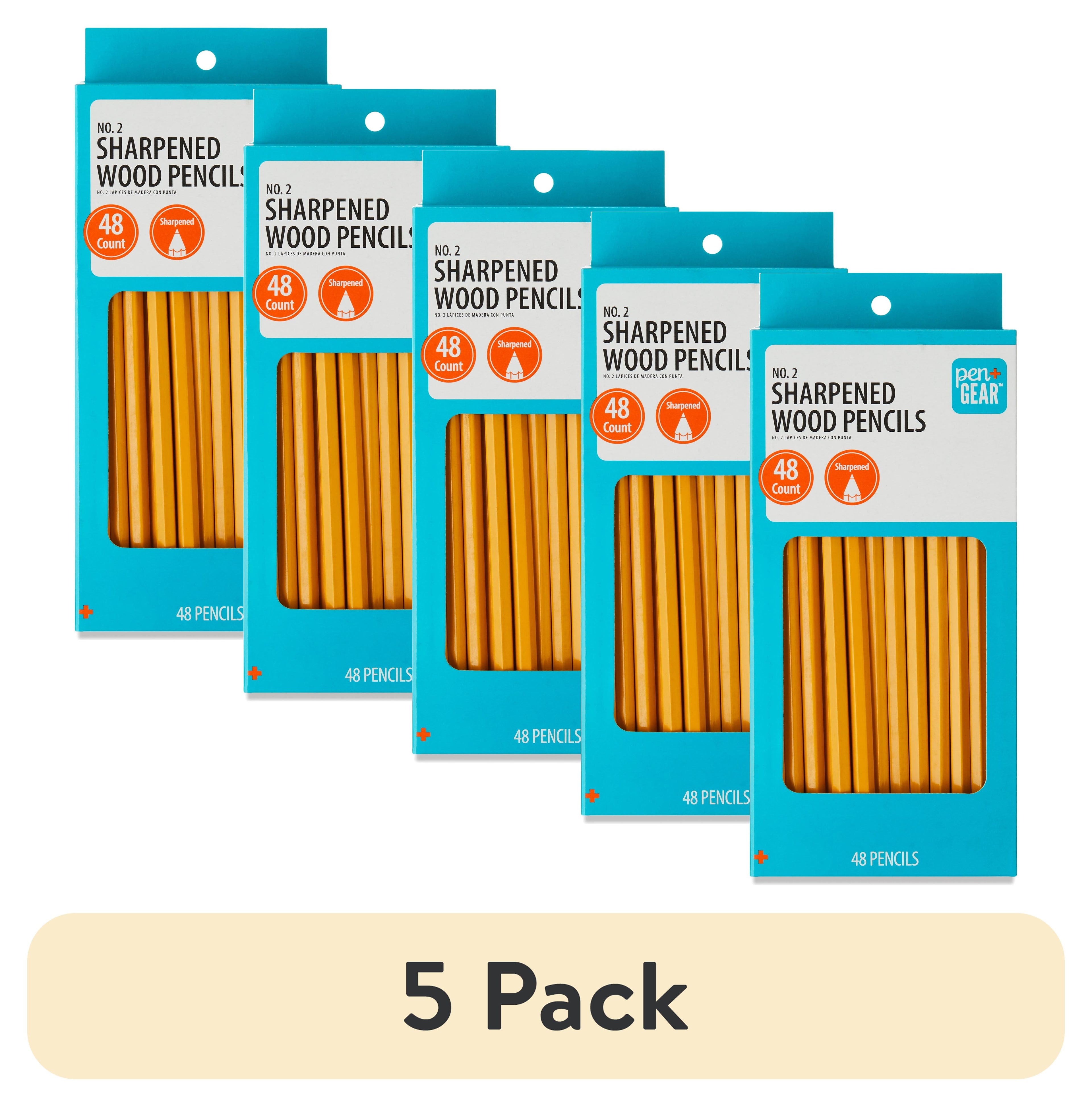 (5 pack) Pen+Gear #2 HB Sharpened Wood Pencils, Yellow, 48 Count