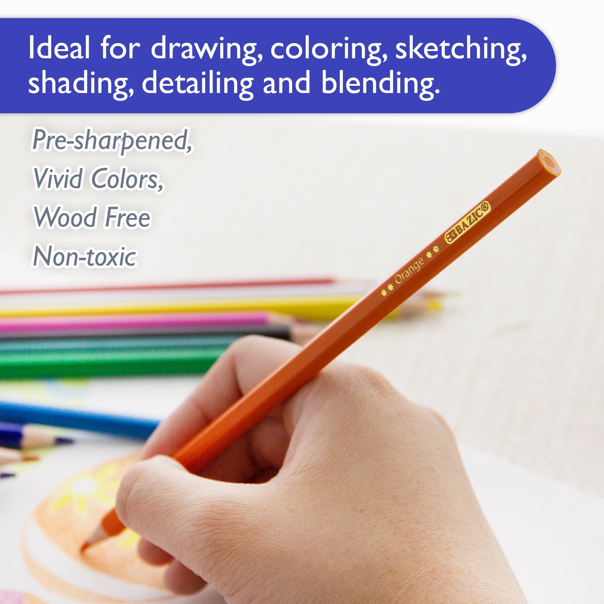 BAZIC 12 Colored Pencils, Set for Art Drawing Sketching, 1-Pack