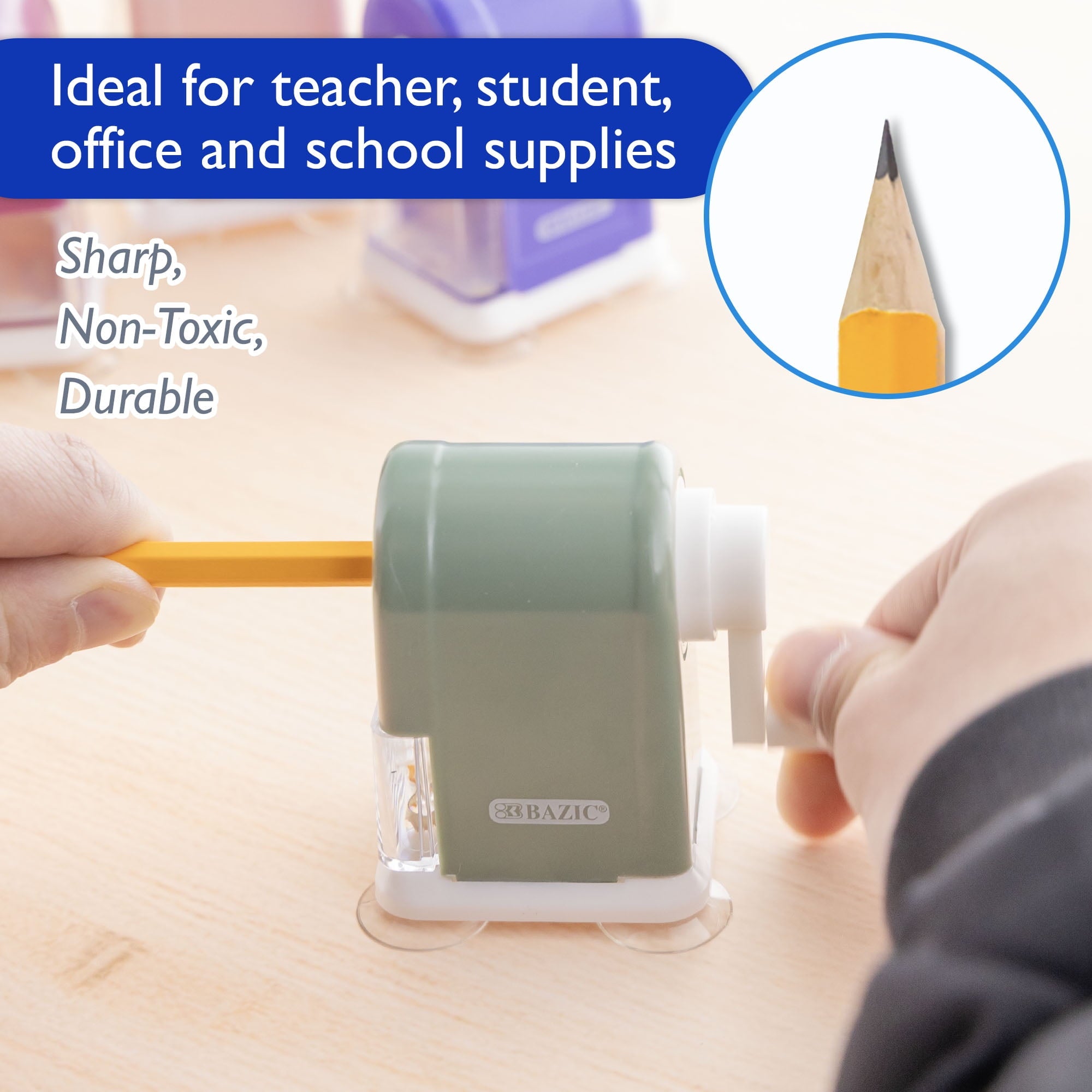 BAZIC Desktop Pencil Sharpener w/ Suction Cup Base, 6-Pack