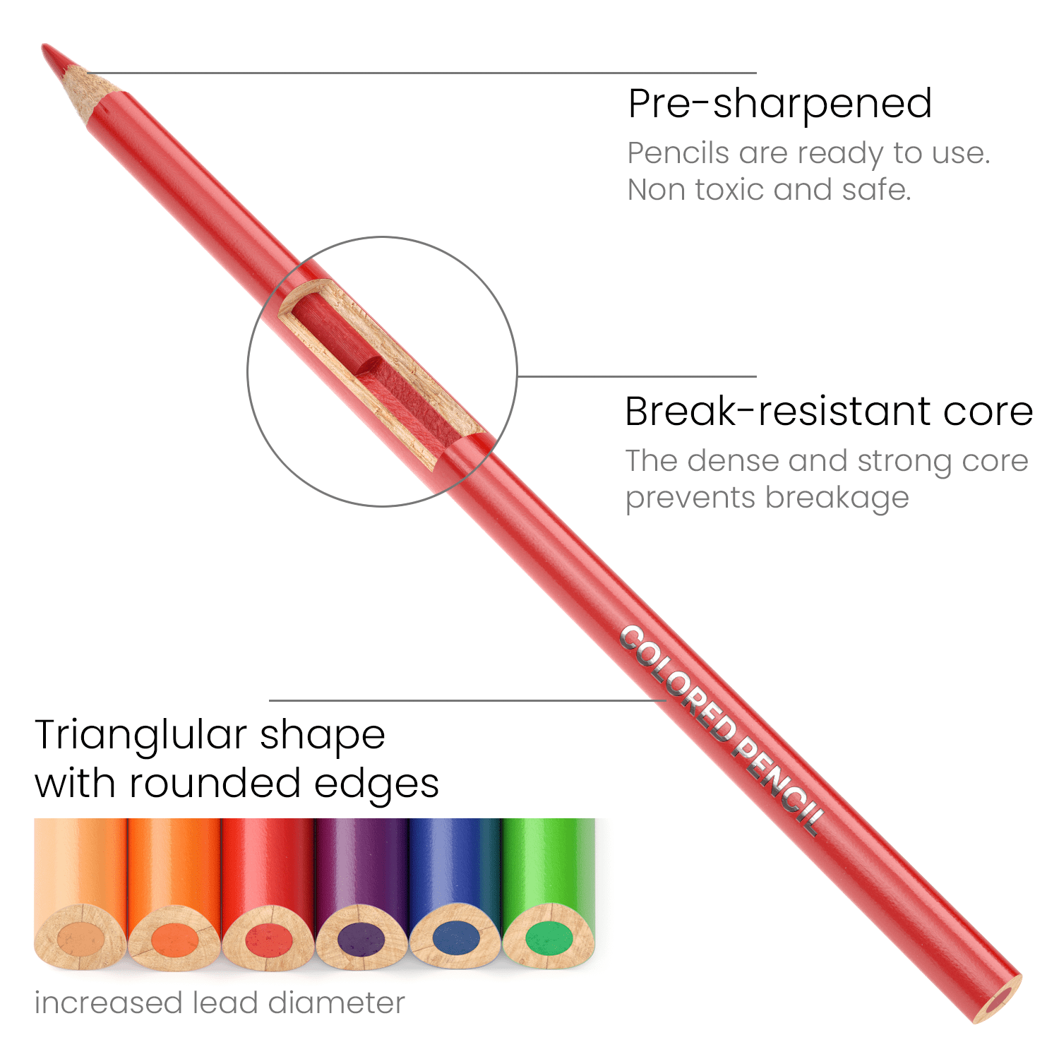 Arteza Colored Pencils, Triangle-Shaped, Assorted Colors, Set for Adults Artists - 48 Pack