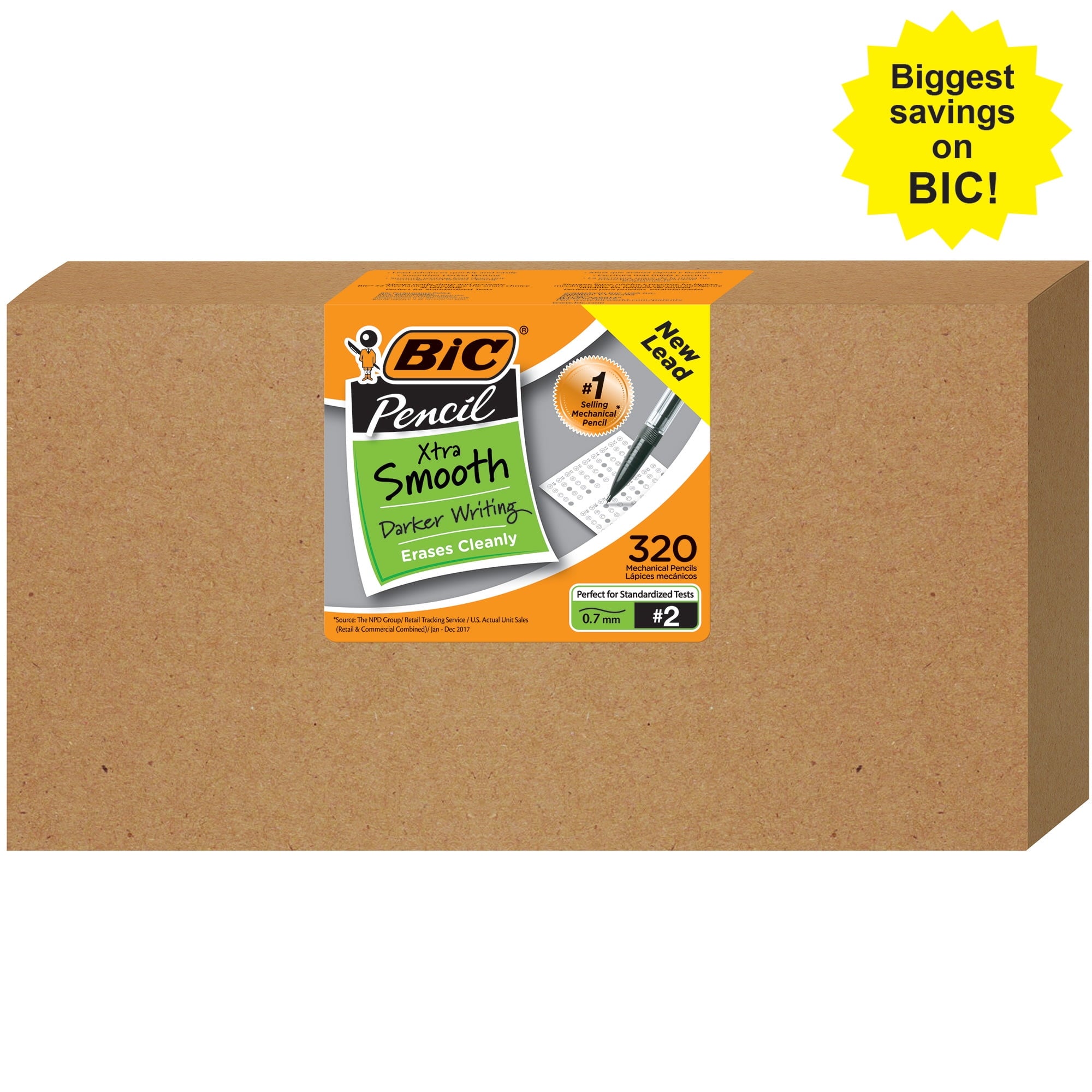 BIC® Xtra Life Mechanical Pencils, 0.7 mm, #2 Lead, Black Barrel, Pack Of 320 Pencils
