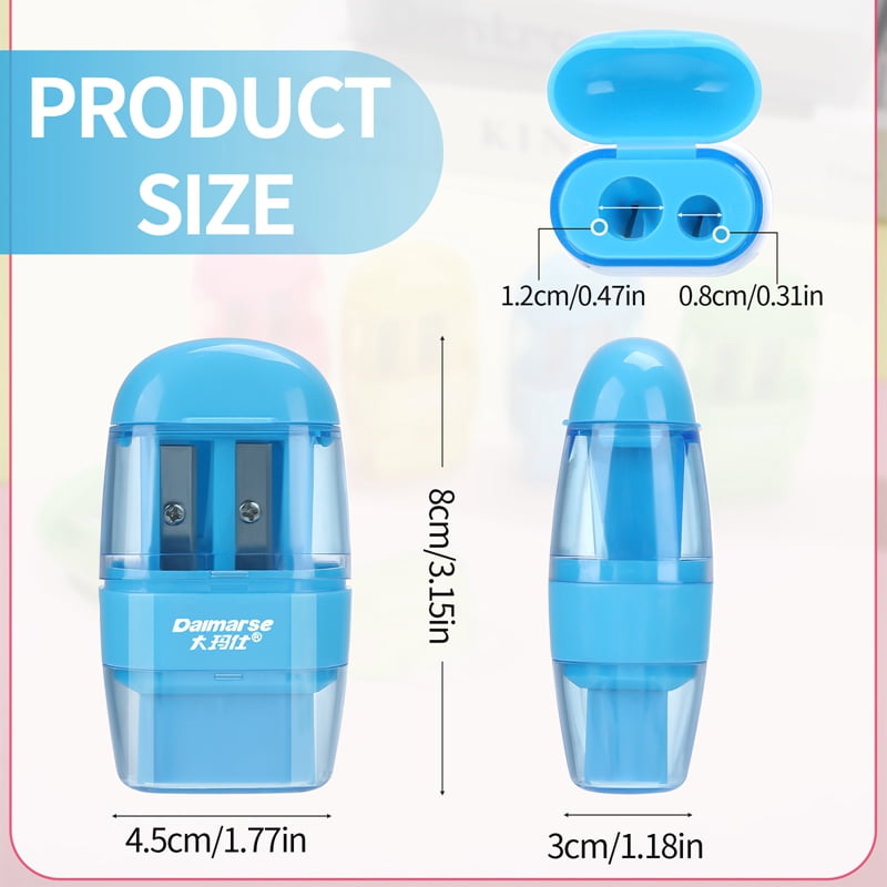 AOWOO 12 Pcs Manual Pencil Sharpener with Lid & Eraser, Double Hole Multicolored Handheld Sharpener with Fun Stationery Back to School Supplies, Classroom Rewards, and Birthday Party Favors
