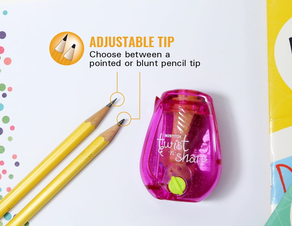 Bostitch Twist-n-Sharp 1-Hole Handheld Manual Pencil Sharpeners, Assorted Colors, 3 Pack