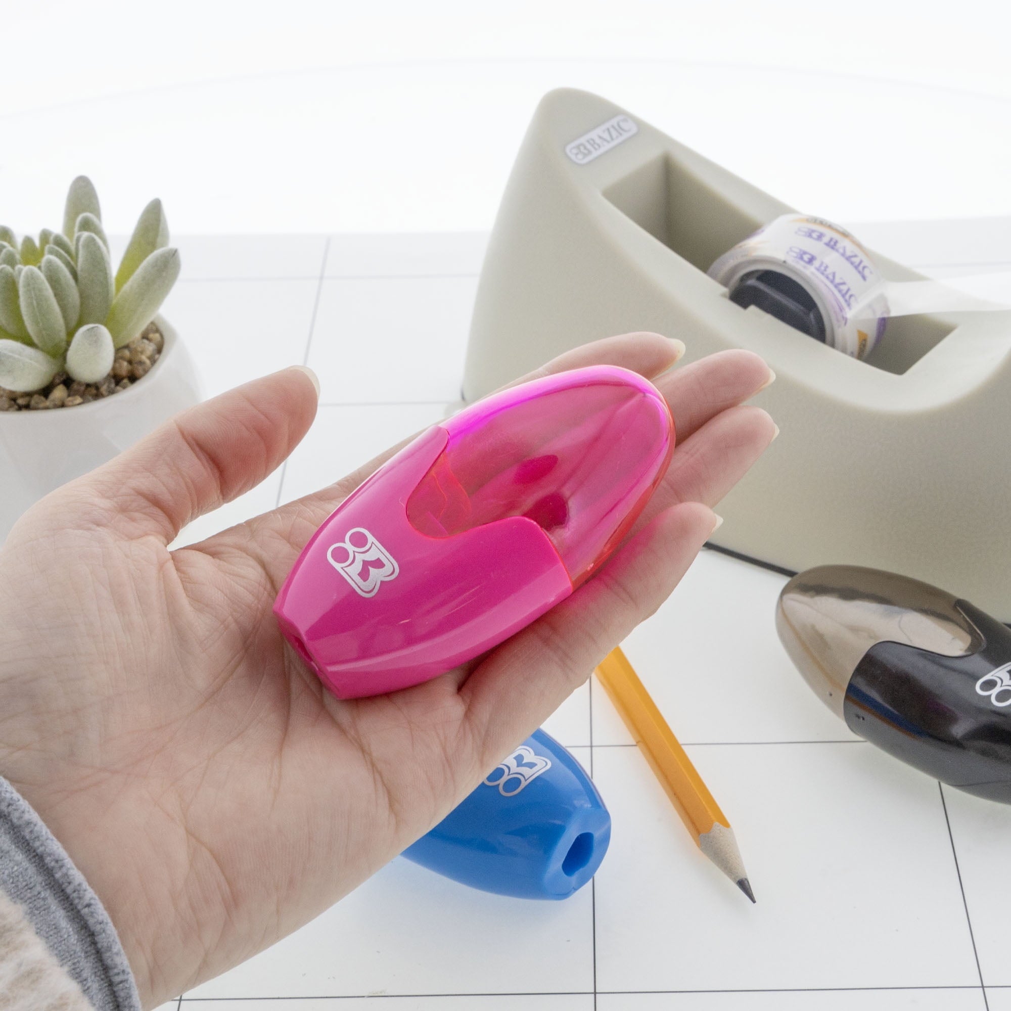 BAZIC Noah Sharpener w/ Receptacle, (3/Pack), 1-Pack