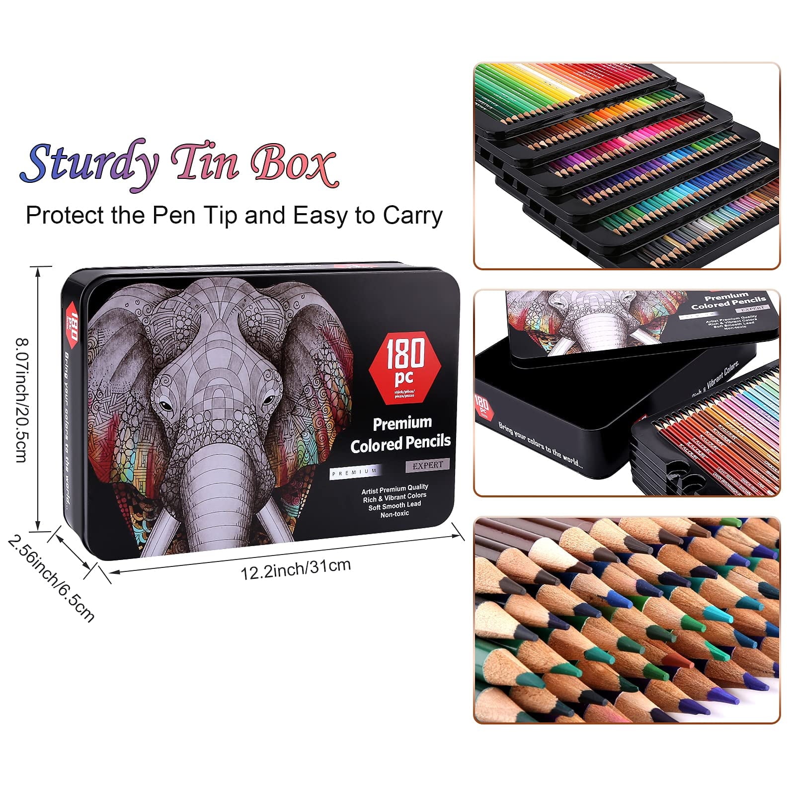 180 Colored Pencils, Rich Pigment Soft Core Coloring Pencils Set , Professional Color Pencils for Artists Kids Adults Coloring Sketching and Drawing