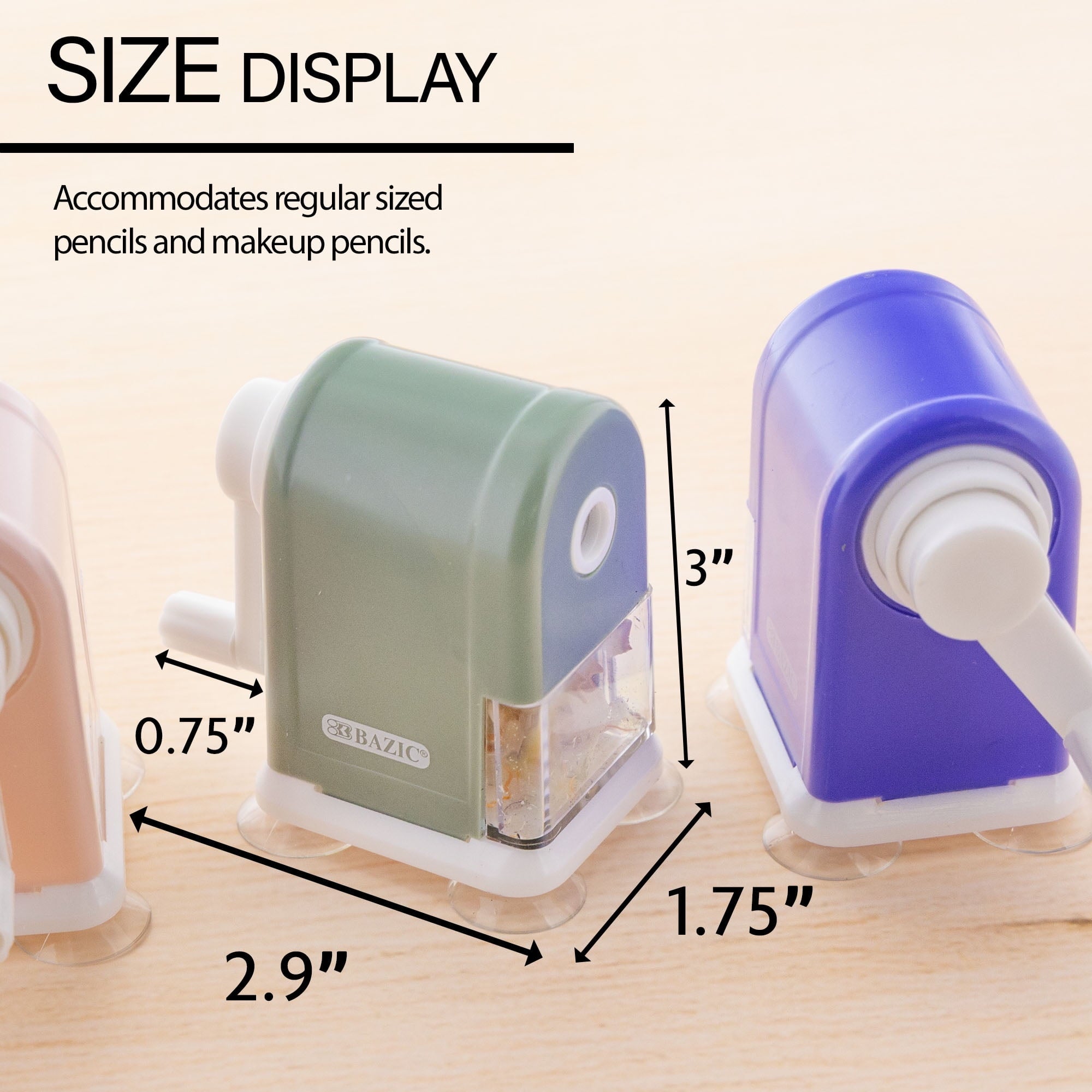 BAZIC Desktop Pencil Sharpener w/ Suction Cup Base, 6-Pack
