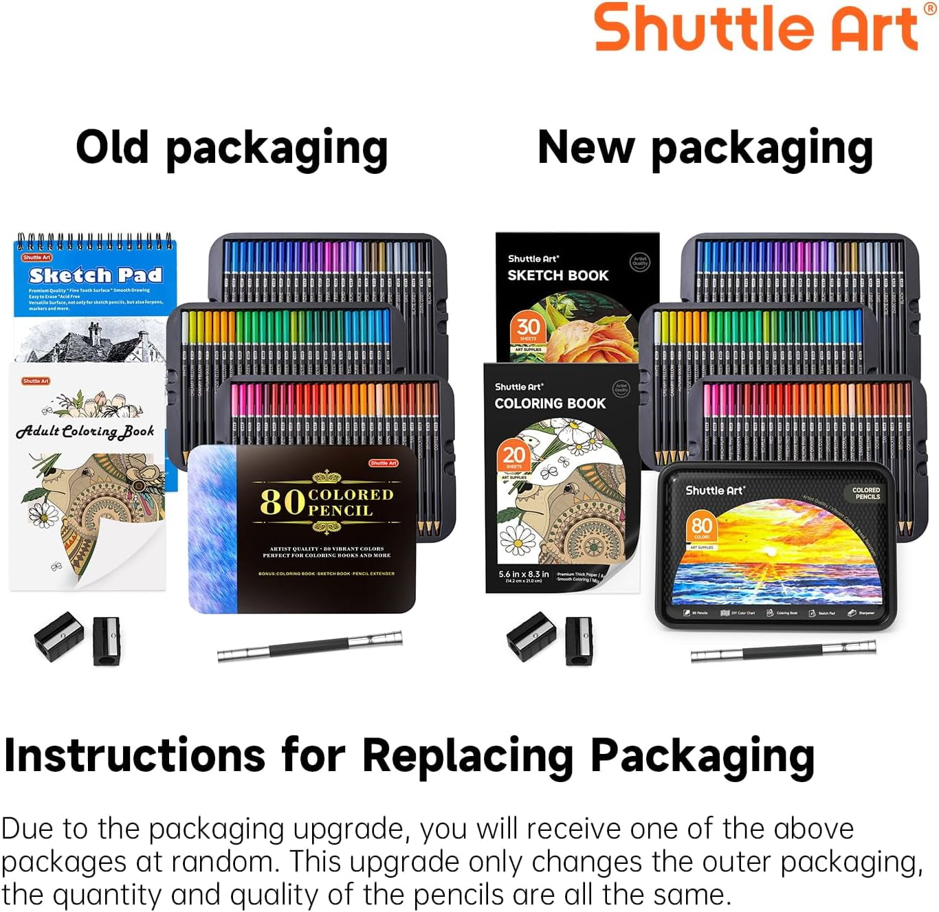 80 Colored Pencils, Shuttle Art Soft Core Coloring Pencils with Coloring Book, Sketch Pad and Sharpener, Premium Color Pencils for Adult Coloring, Sketching and Drawing