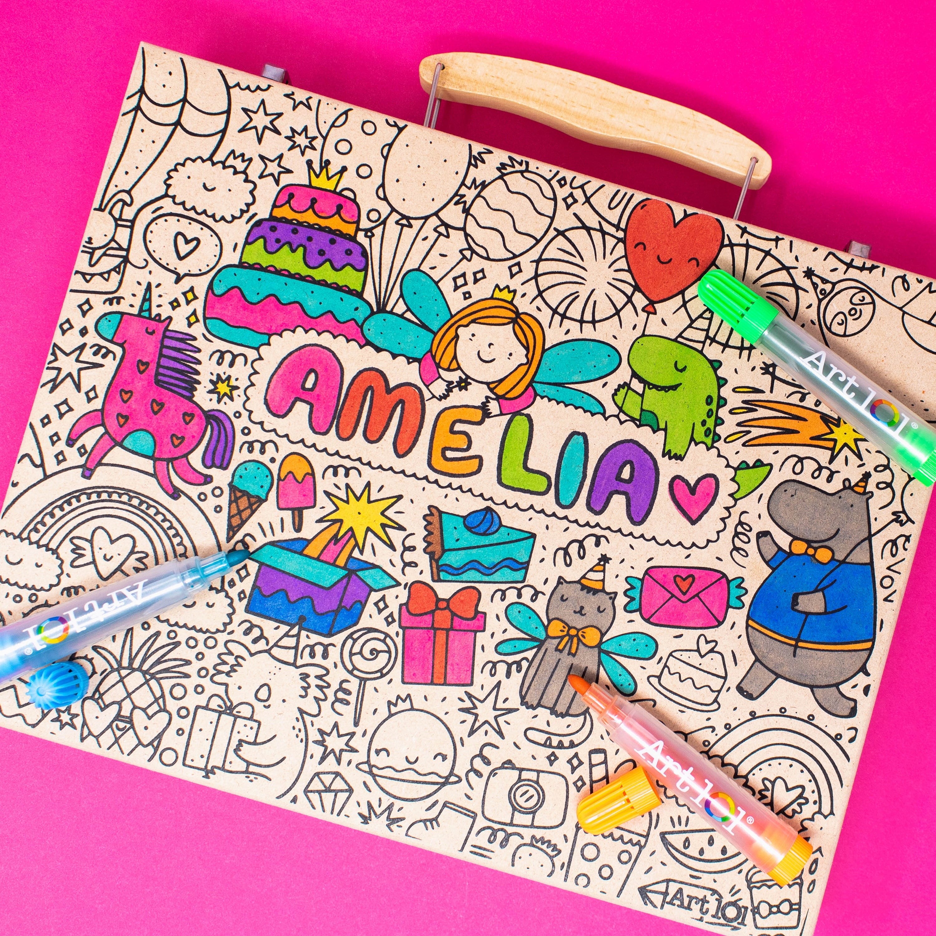 Art 101 Budding Artist 78 Piece Creative Colorable Wood Art Set, Colored Pencils, Watercolors, Markers, & Crayons