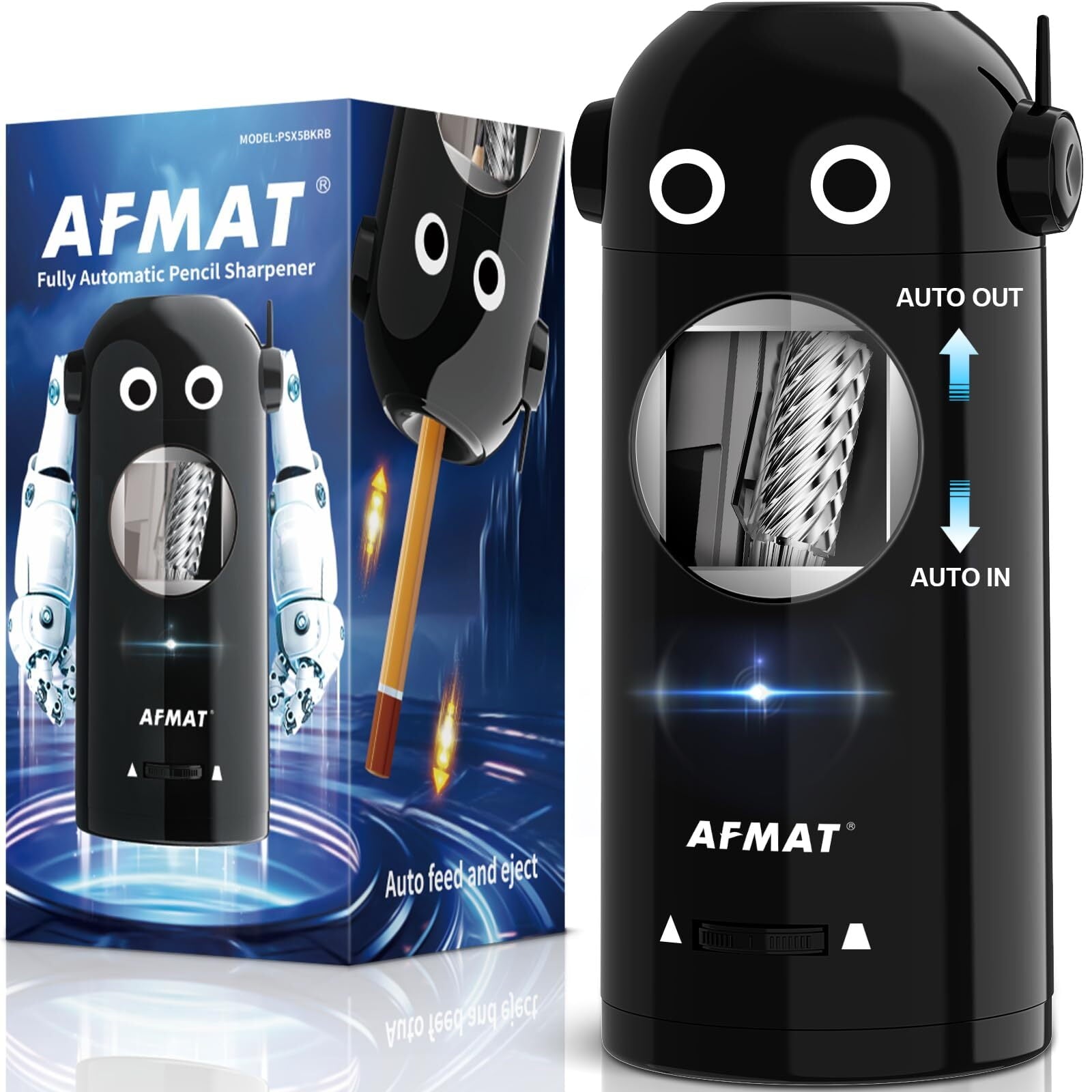 AFMAT Electric Pencil Sharpener,Auto in & Out, Fully Automatic Rechargeable Hands-Free Pencil Sharpener, New,Purple,7.9"H