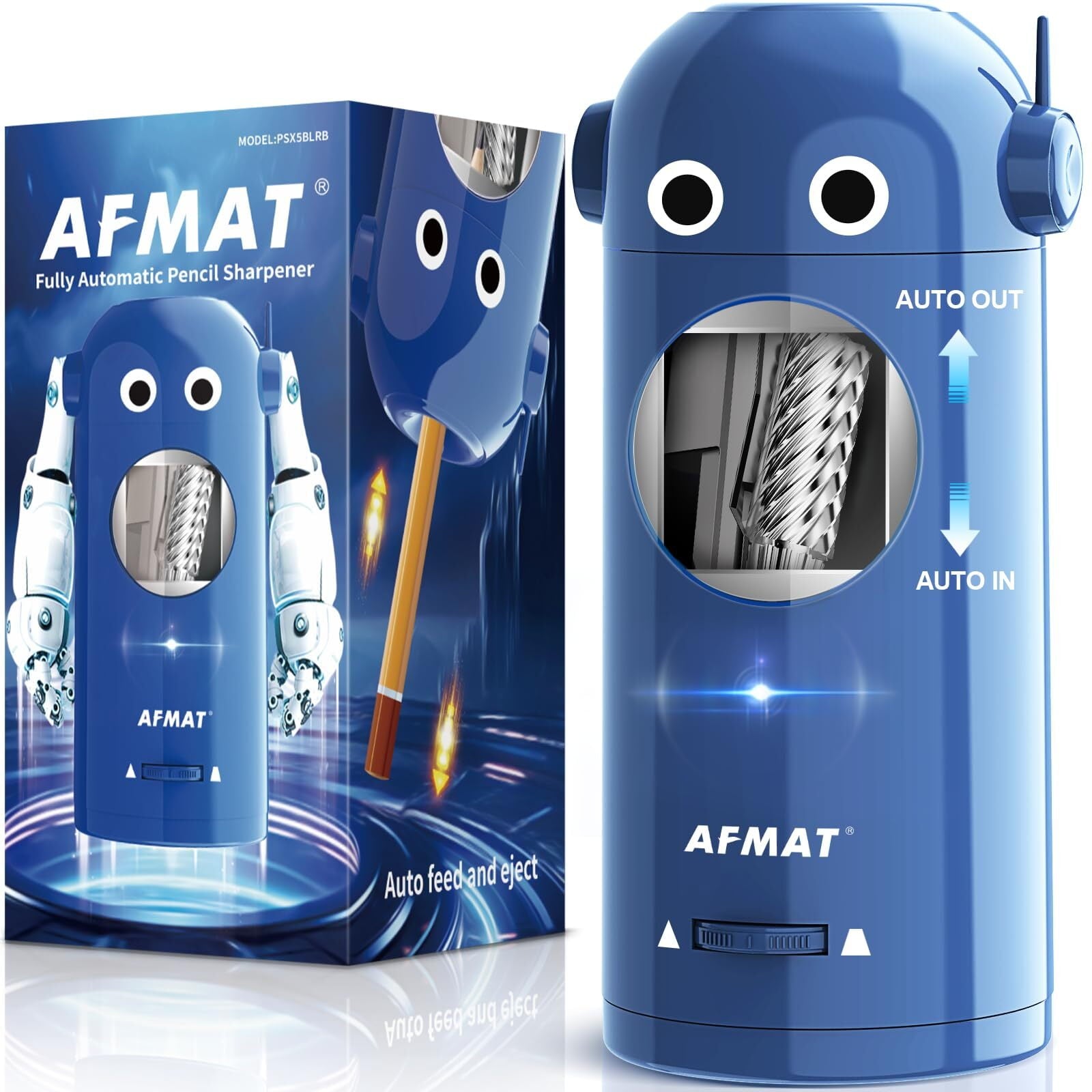 AFMAT Electric Pencil Sharpener,Auto in & Out, Fully Automatic Rechargeable Hands-Free Pencil Sharpener, New,Purple,7.9"H
