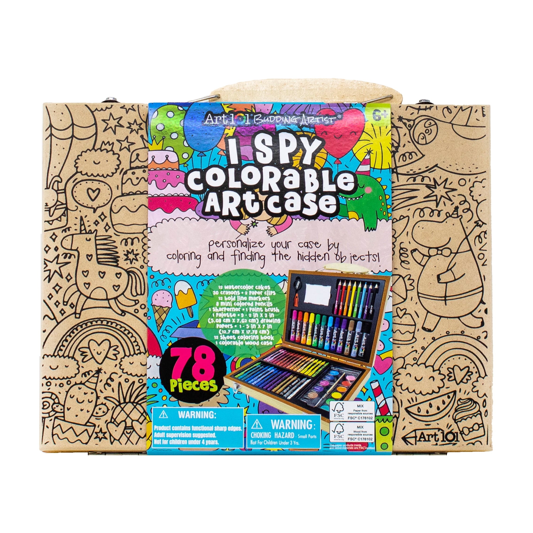 Art 101 Budding Artist 78 Piece Creative Colorable Wood Art Set, Colored Pencils, Watercolors, Markers, & Crayons
