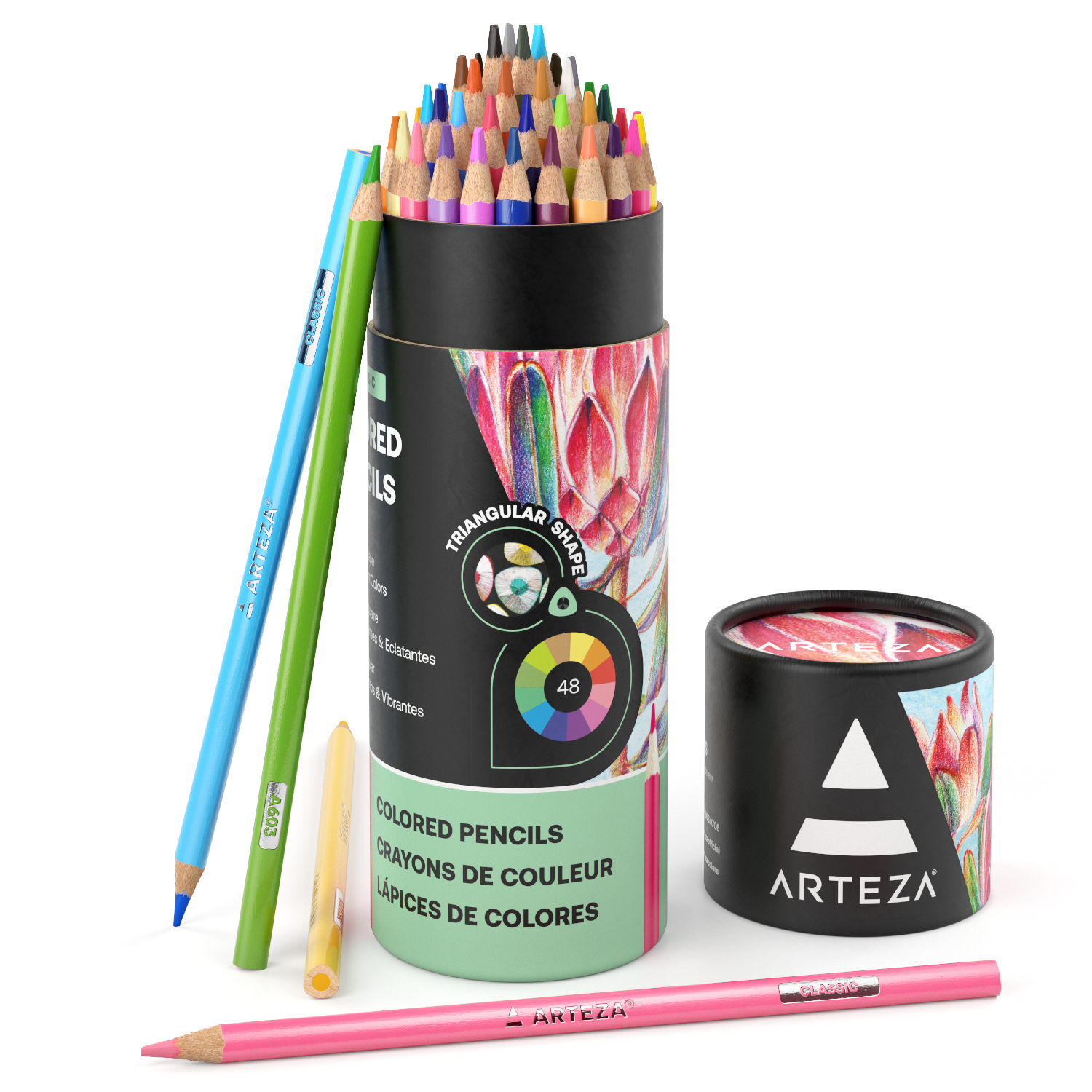 Arteza Colored Pencils, Triangle-Shaped, Assorted Colors, Set for Adults Artists - 48 Pack