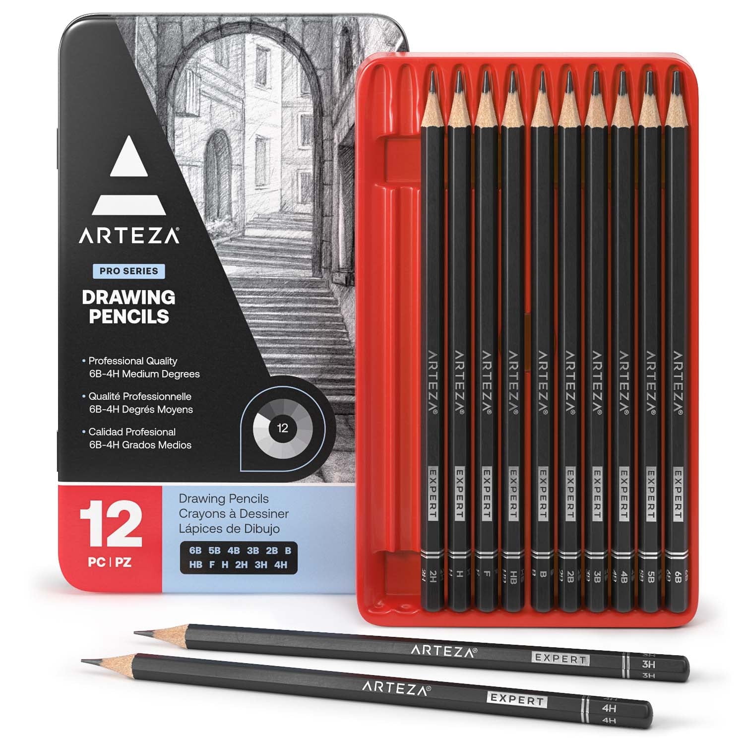 Arteza Professional Graphite Drawing Pencils - 12 Pack