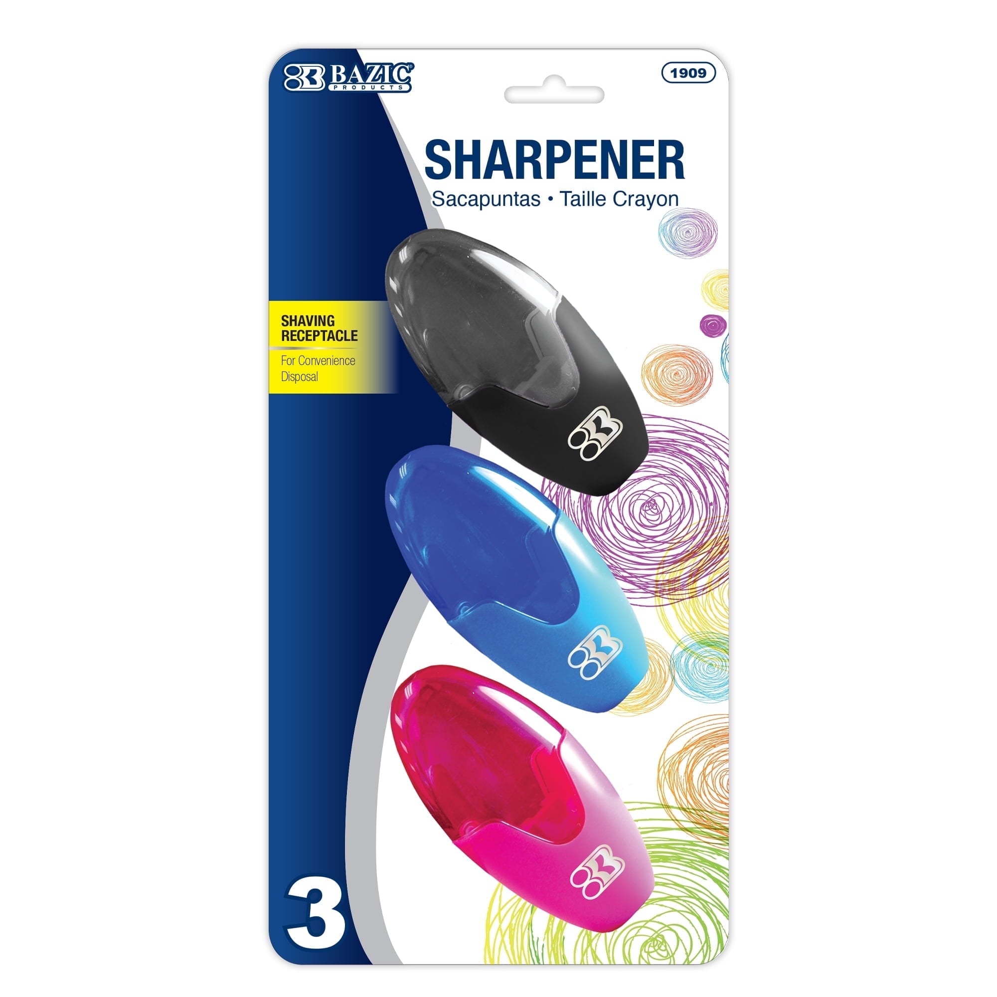 BAZIC Noah Sharpener w/ Receptacle, (3/Pack), 1-Pack