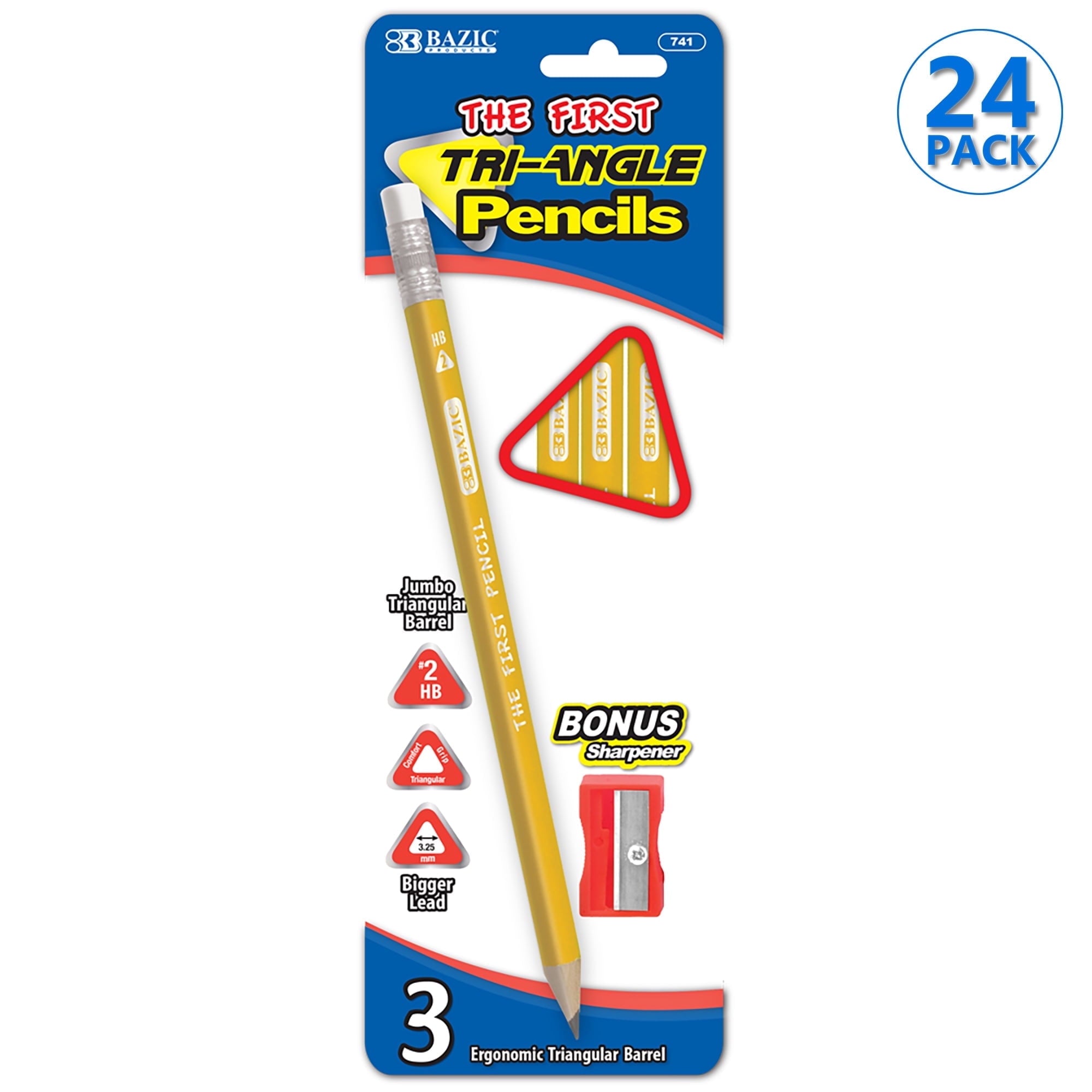 BAZIC Pre-Sharpened #2 HB Triangle Jumbo Pencils, (3/Pack), 1-Pack