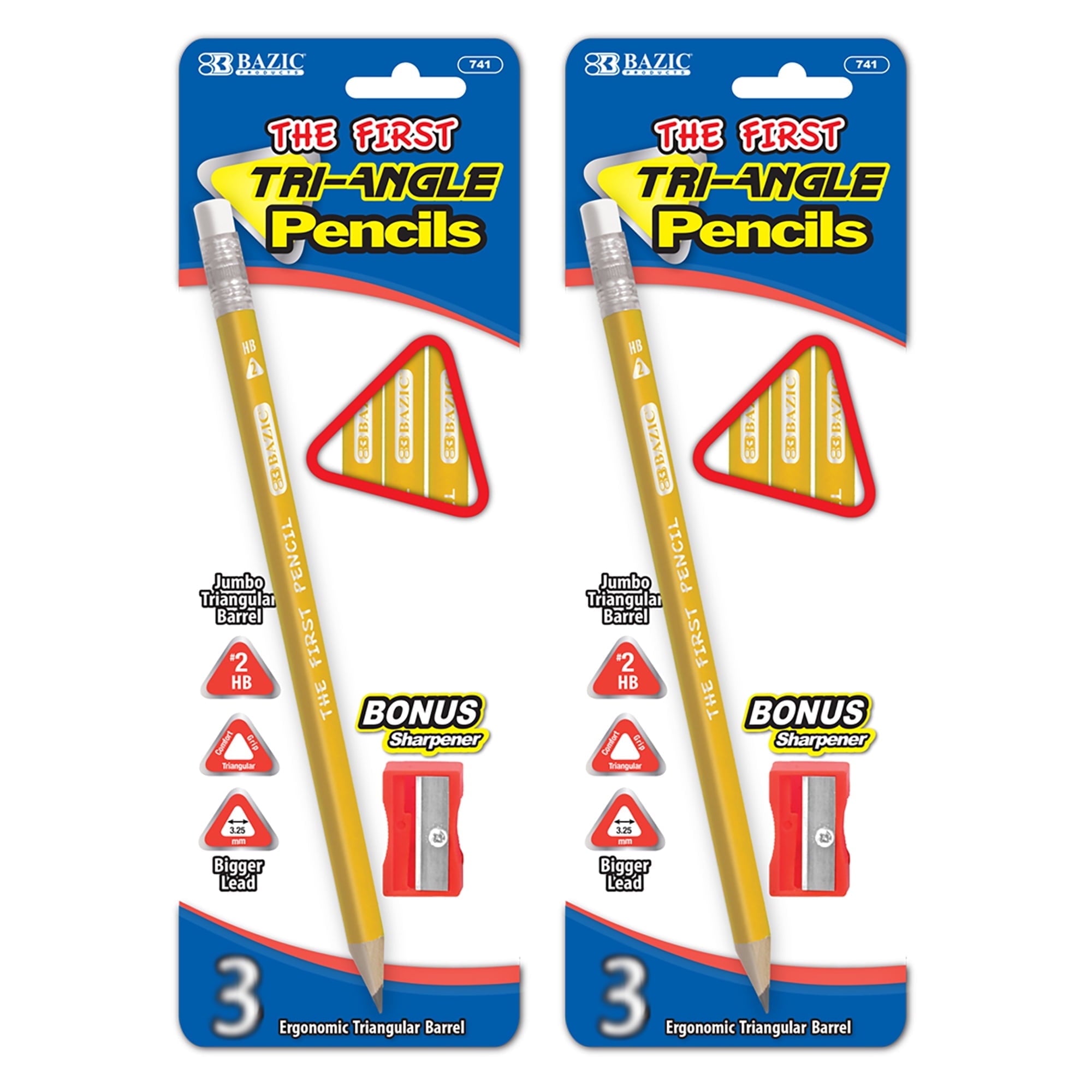 BAZIC Pre-Sharpened #2 HB Triangle Jumbo Pencils, (3/Pack), 1-Pack