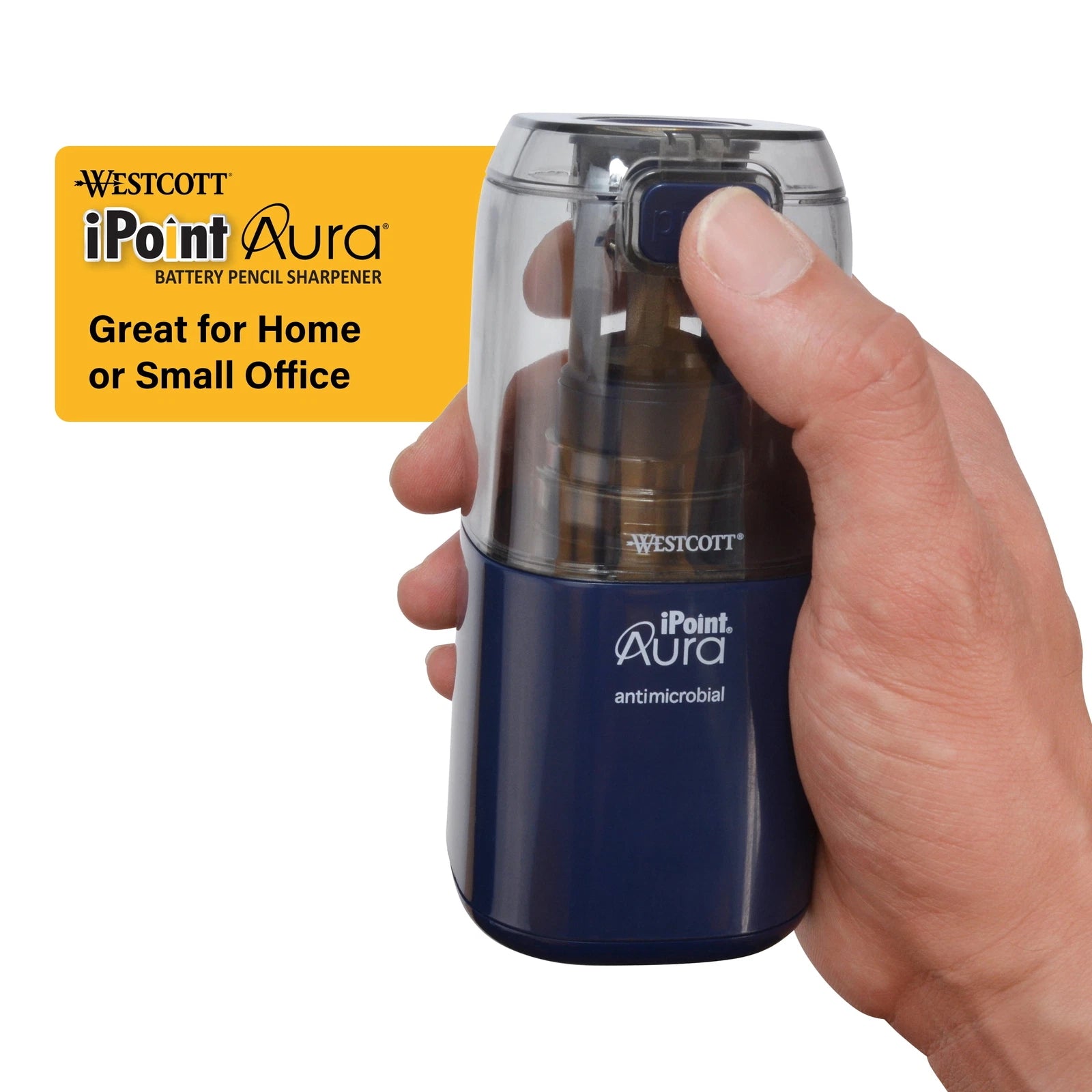 Battery Pencil Sharpener, Titanium, Anti-Microbial, Office, Blue, 1-Count