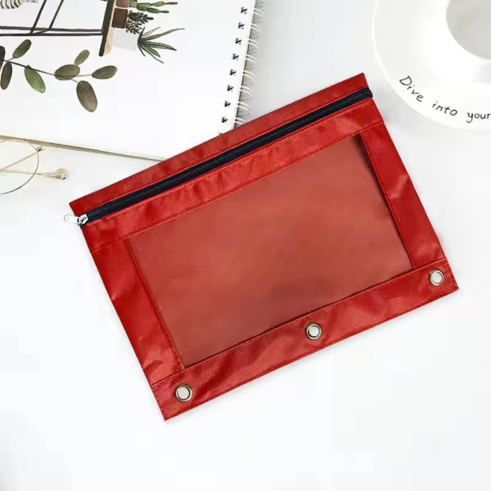 Blukids Pencil Pouch for 3 Ring Binder, Pencil Pouch with Double Pocket, Double Zipper Pencil Pouches,Pencil Bag with Mesh Window Pencil Pouches,Binder Pencil Pouch for Office Products Pen Bag(Red)
