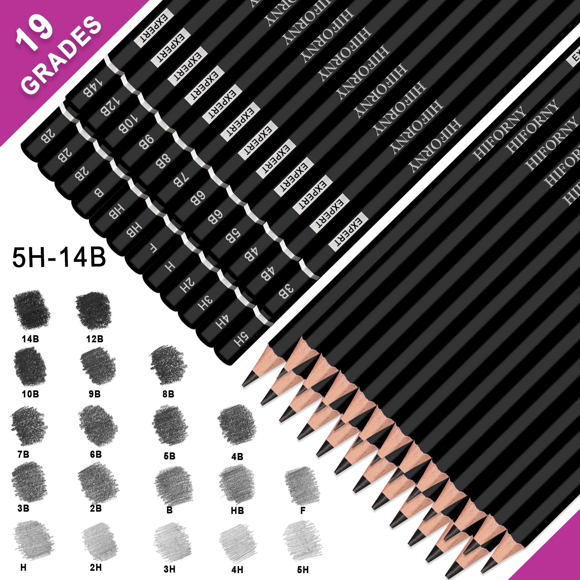 24 Pcs Sketch Pencils for Drawing,Graphite Pencils(14B - 5H),Drawing Pencils,Art Pencils,Graphite Pencils for Drawing,Drafting Pencils,Art Pencils with 19 Grades - Ideal for Beginners & Artists