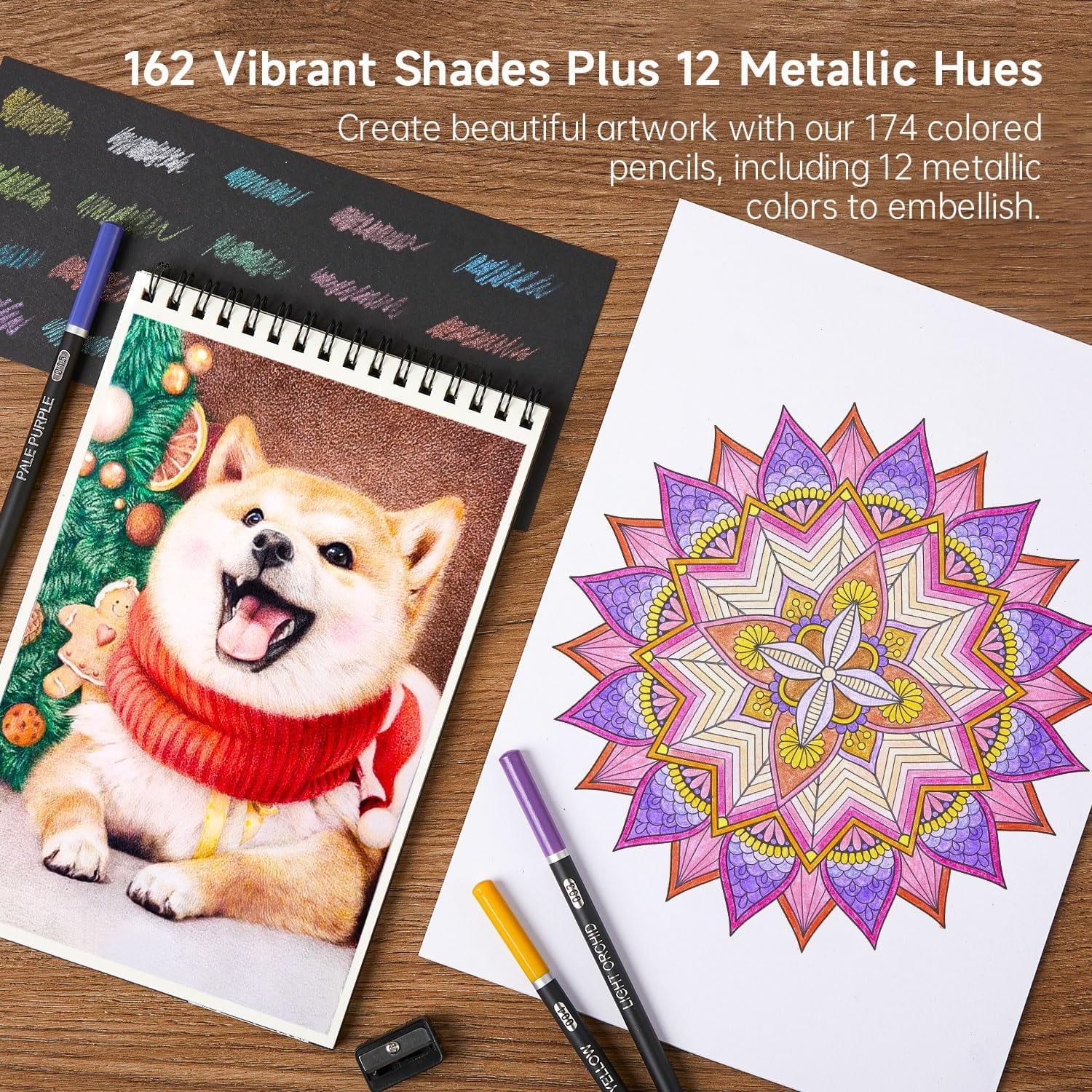 174 Colors Professional Colored Pencils, Shuttle Art Soft Core Coloring Pencils Set with 1 Coloring Book,1 Sketch Pad, 4 Sharpener, 2 Pencil Extender, Perfect for Artists Kids Adults Coloring