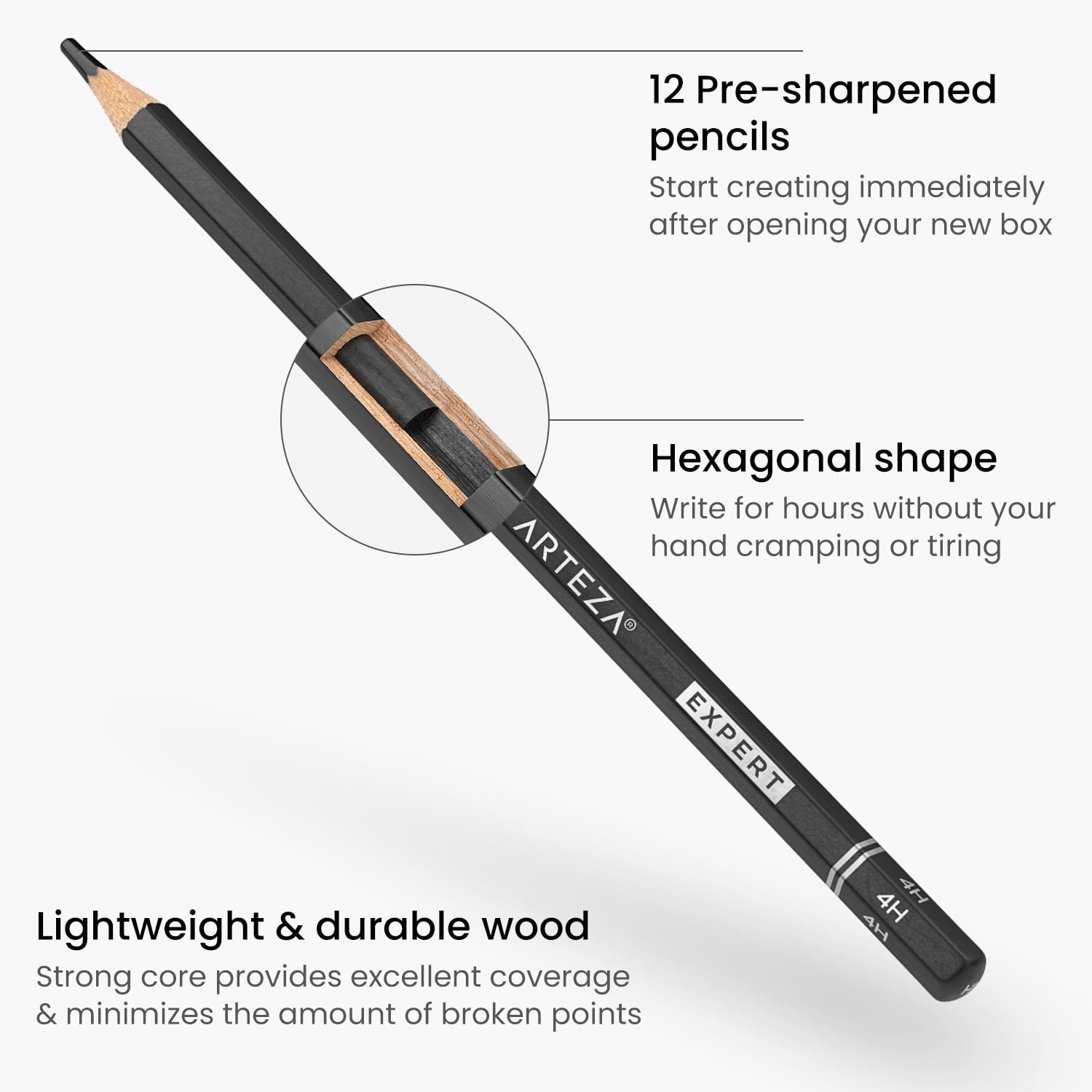 Arteza Professional Graphite Drawing Pencils - 12 Pack