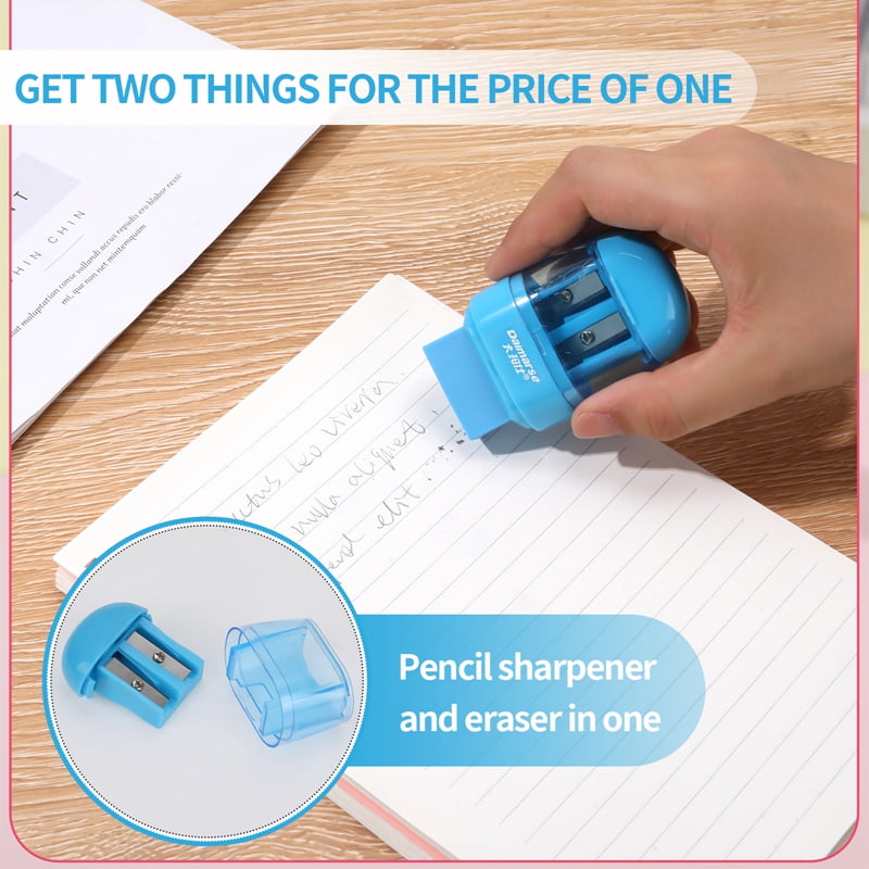 AOWOO 12 Pcs Manual Pencil Sharpener with Lid & Eraser, Double Hole Multicolored Handheld Sharpener with Fun Stationery Back to School Supplies, Classroom Rewards, and Birthday Party Favors