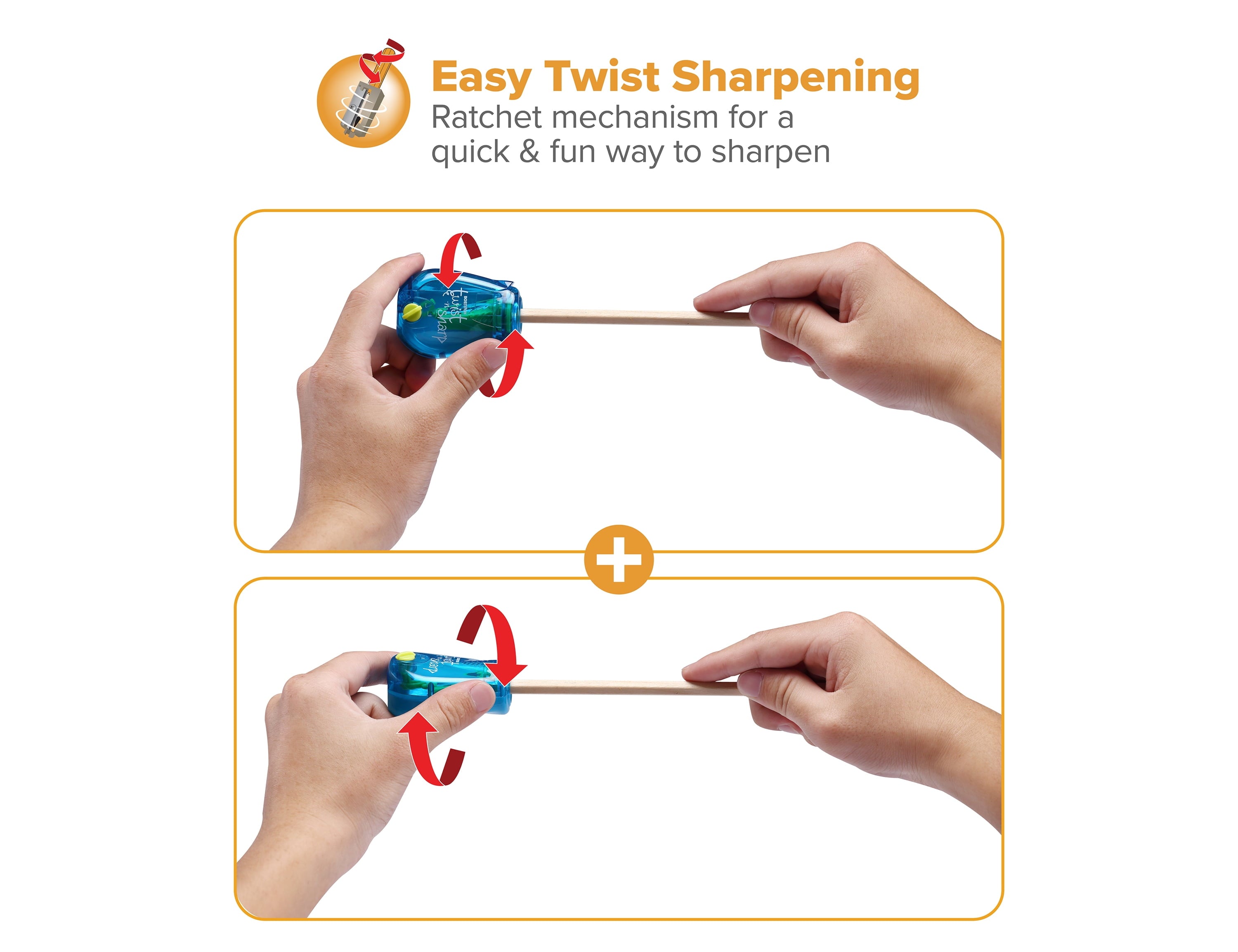 (3 pack) Bostitch Office Twist-n-Sharp, Manual, Pencil Sharpener, Kid-friendly, Can be Used to Sharpen Colored Pencils, Blue, 1 Hole
