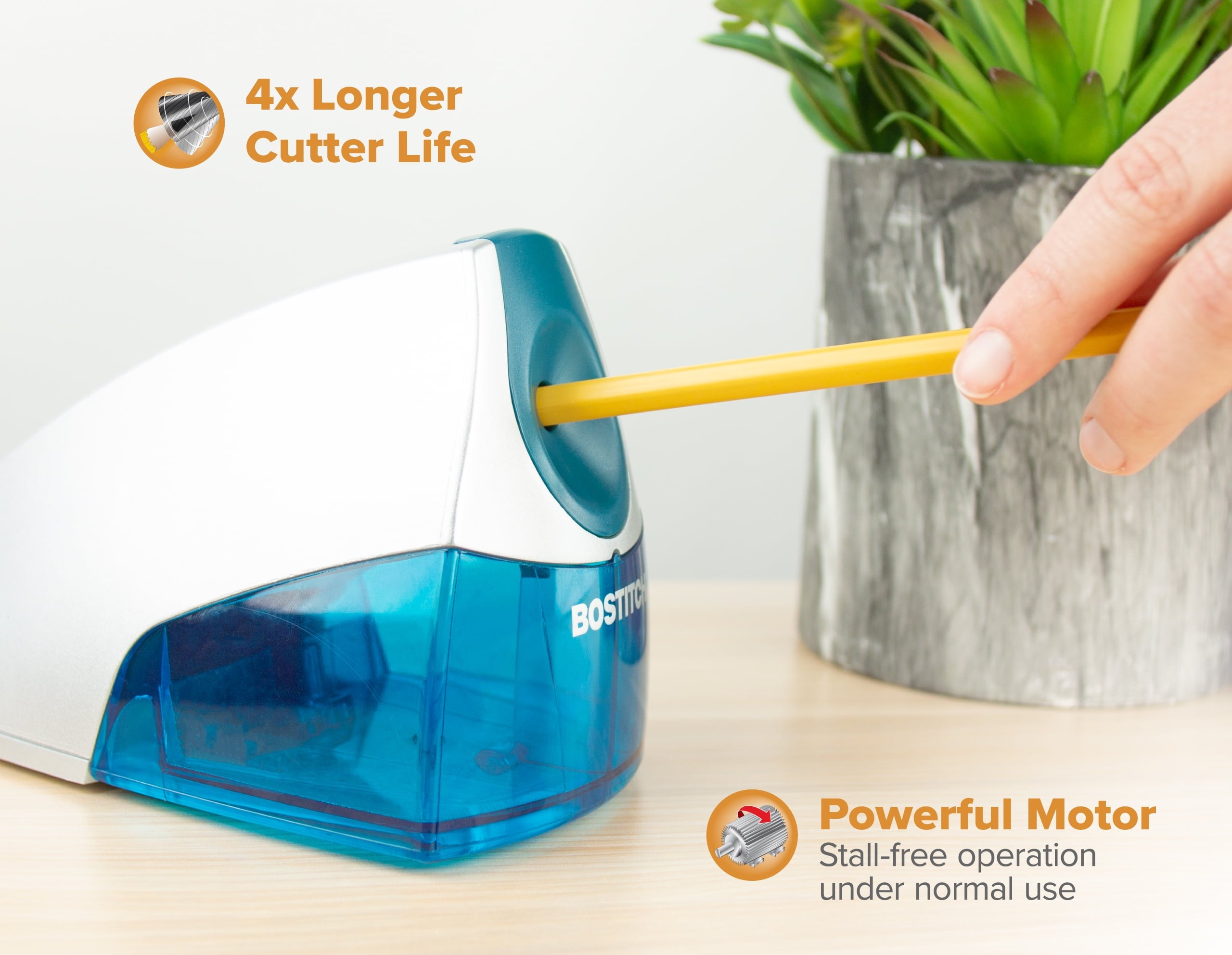Bostitch Personal Electric Pencil Sharpener, HHC Cutter Tech, Stall-Free Motor, High-Capacity Tray