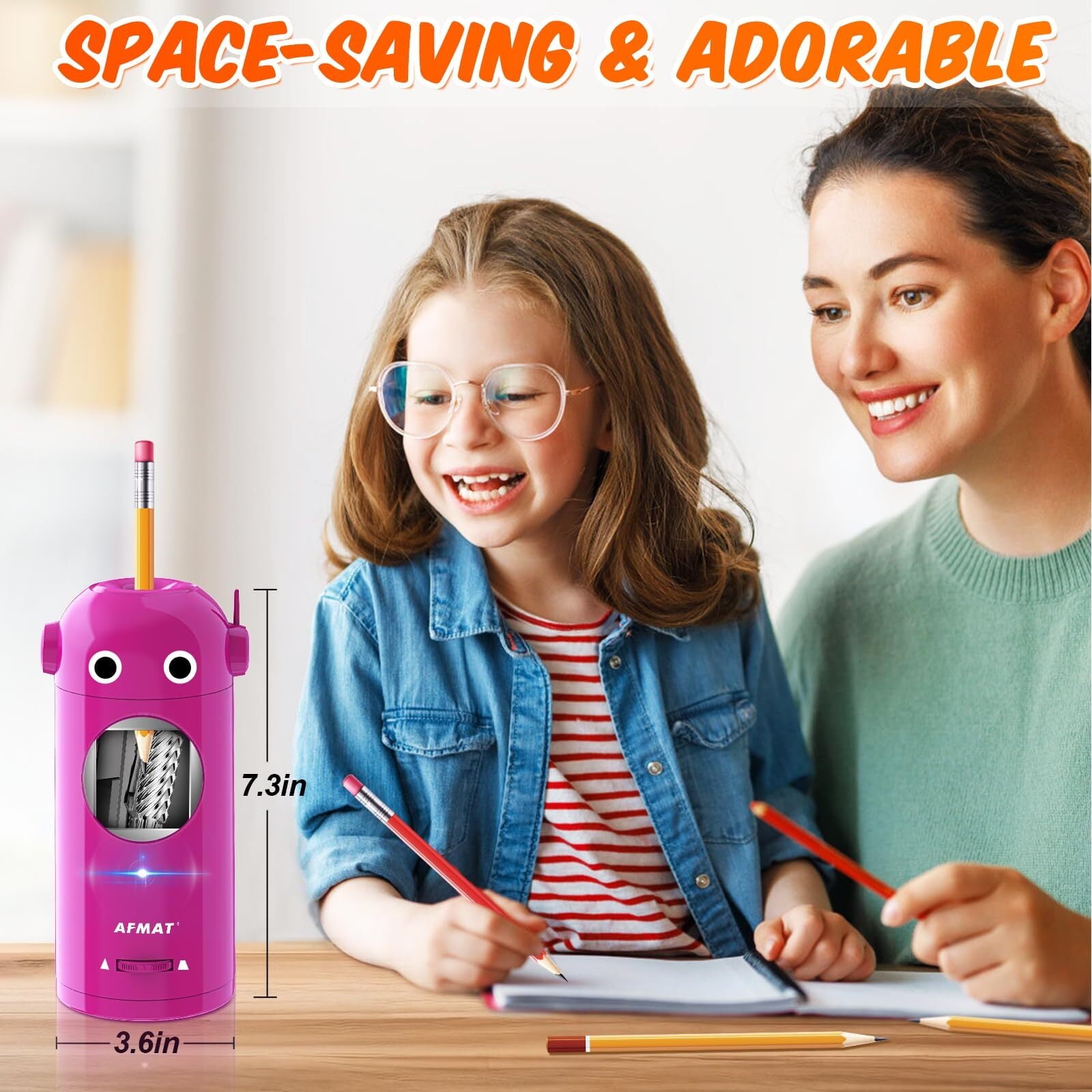AFMAT Electric Pencil Sharpener,Auto in & Out, Fully Automatic Rechargeable Hands-Free Pencil Sharpener, New,Purple,7.9"H