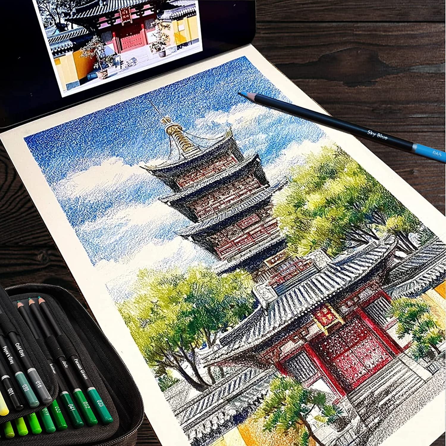 72 Colored Pencils Set,Artist Color Pencil Kit for Adult Coloring Drawing Sketching|Soft Core,Oil Based Coloured Pencil,Coloring Book,Sketchpad,Sharpener,School Supplies