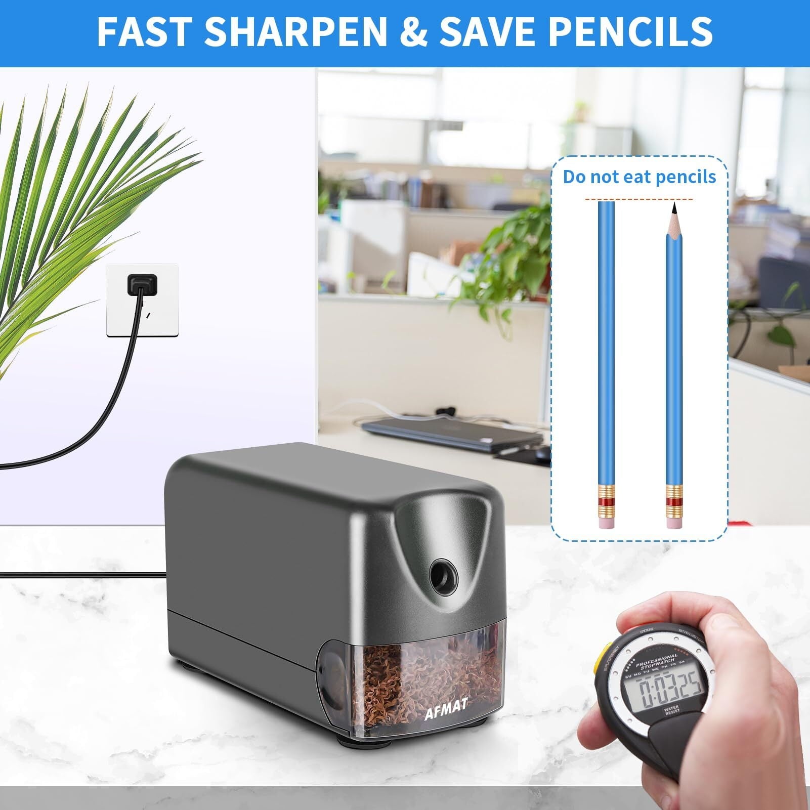 AFMAT Heavy Duty Electric Pencil Sharpener, Classroom Pencil Sharpeners for 6-11mm No.2/Colored Pencils, Pencil Sharpener for Large Pencils, Auto Stop,Sharp Point, Save Pencils,Teachers Must Have,New