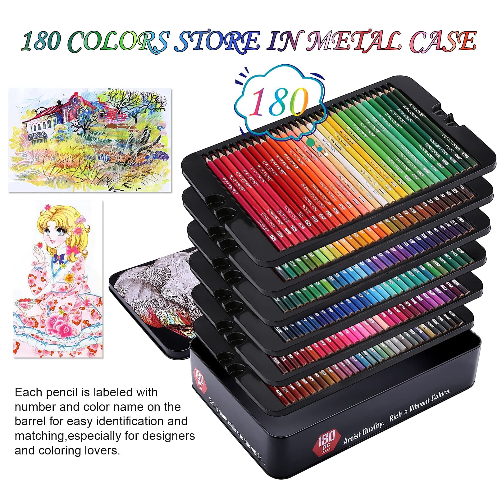 180 Colored Pencils, Rich Pigment Soft Core Coloring Pencils Set , Professional Color Pencils for Artists Kids Adults Coloring Sketching and Drawing