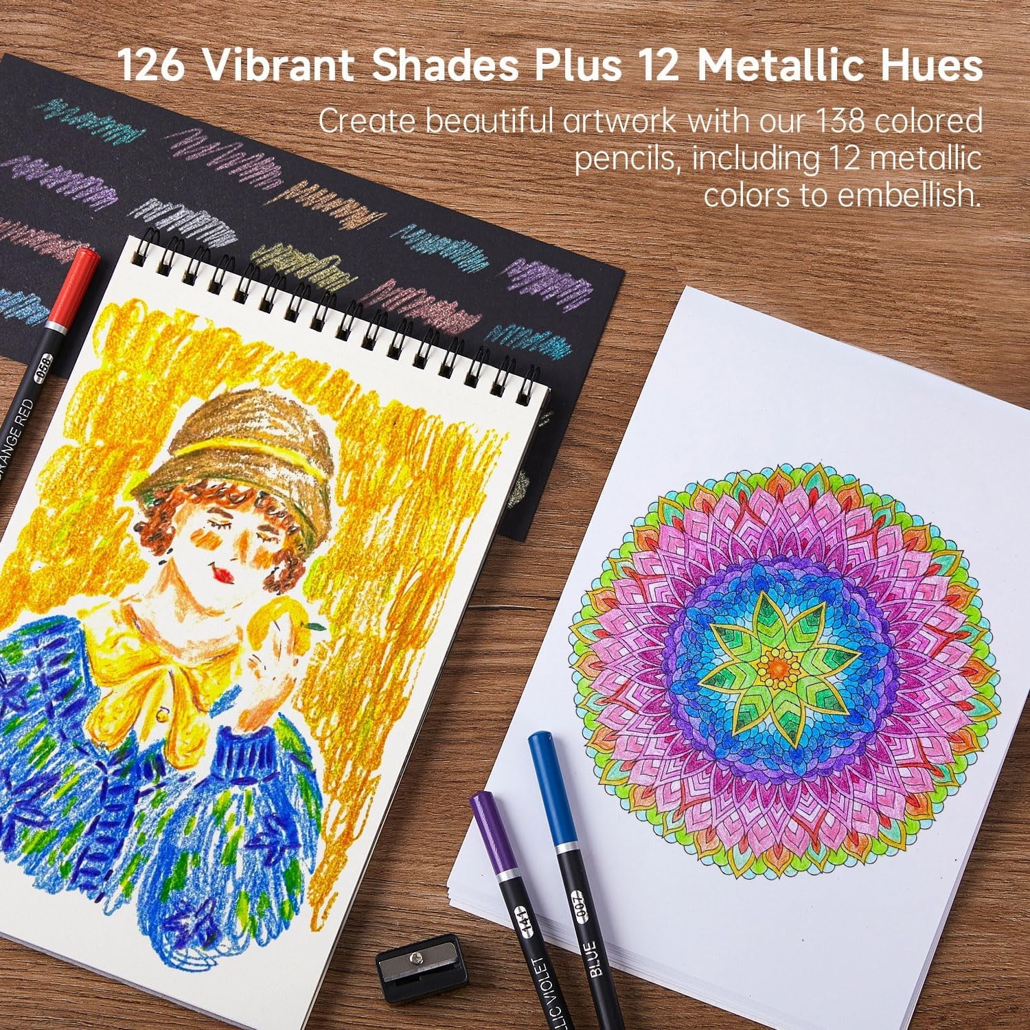 138 Colors Professional Colored Pencils, Shuttle Art Soft Core Coloring Pencils Set with 1 Coloring Book,1 Sketch Pad, 4 Sharpener, 2 Pencil Extender, for Artists Kids Adults Coloring