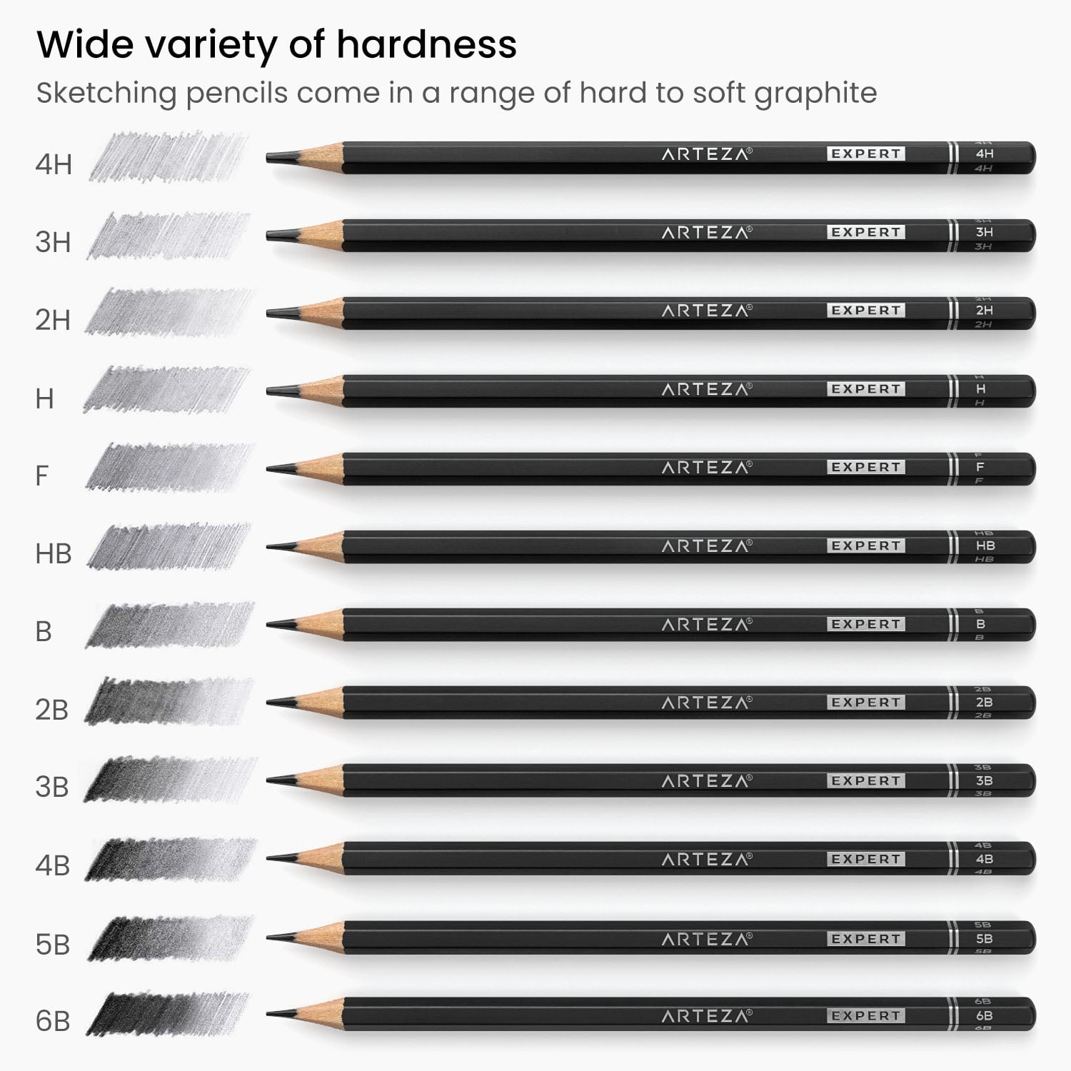 Arteza Professional Graphite Drawing Pencils - 12 Pack