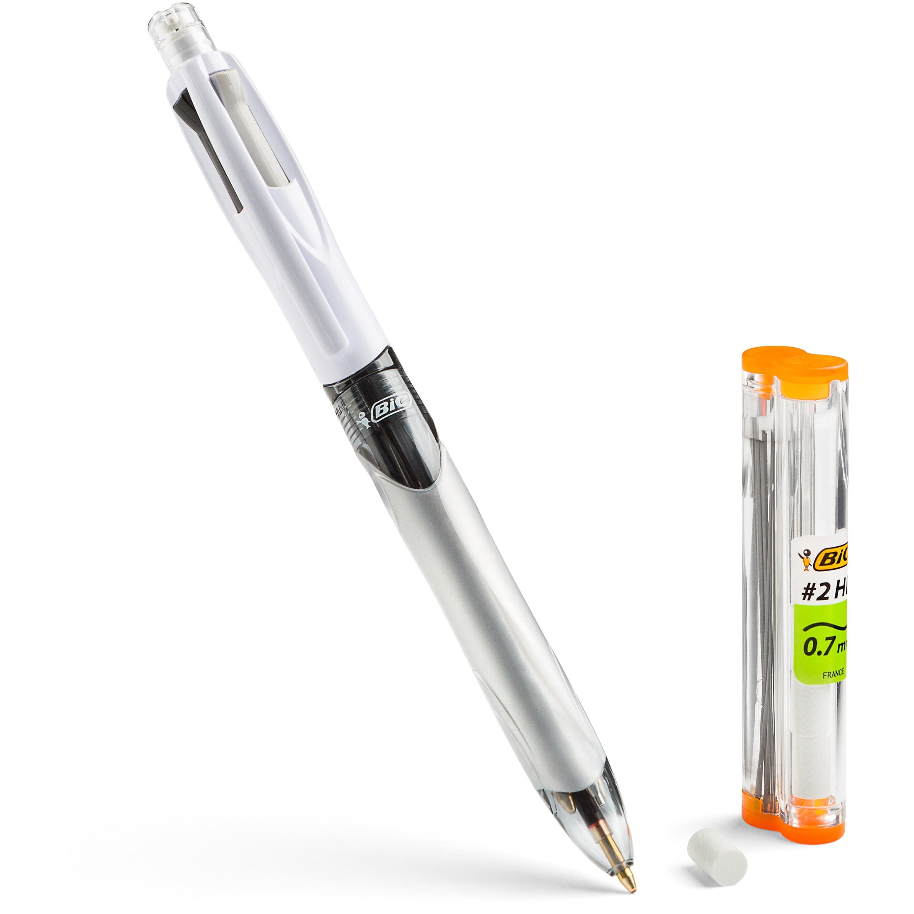 BIC MMLP1-AST 4-Color 3 plus 1 Medium 1 millimeter Pen/0.7 millimeter Pencil Retractable Ballpoint Pen/Pencil - Black/Blue/Red Ink/Gray/White Barrel (1-Set)
