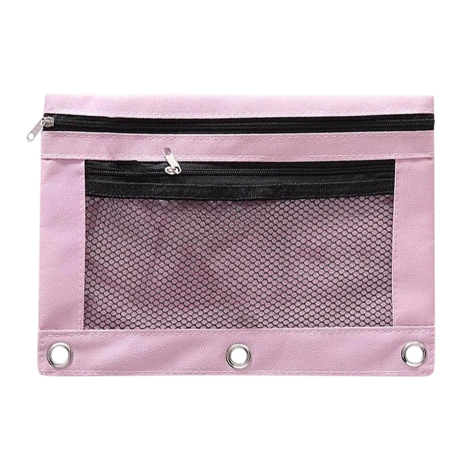 Blukids Pencil Pouch for 3 Ring Binder, Pencil Pouch with Double Pocket, Double Zipper Pencil Pouches,Pencil Bag with Mesh Window Pencil Pouches,Binder Pencil Pouch for Office Products Pen Bag(Red)