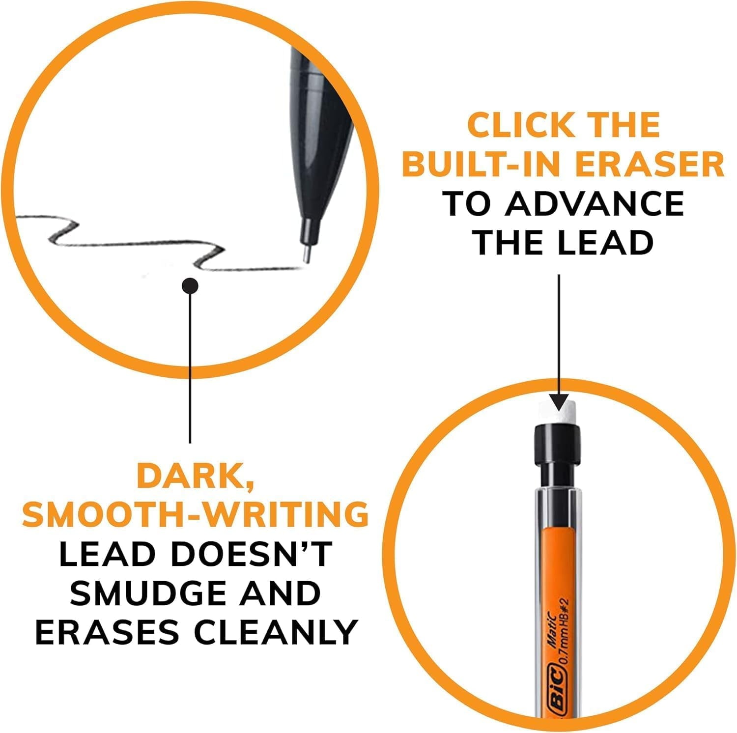 BIC Mechanical Pencils #2 Extra Smooth, Transparent Barrels with Assorted Colored Clips - Bulk Pack of 80 Lead Pencils