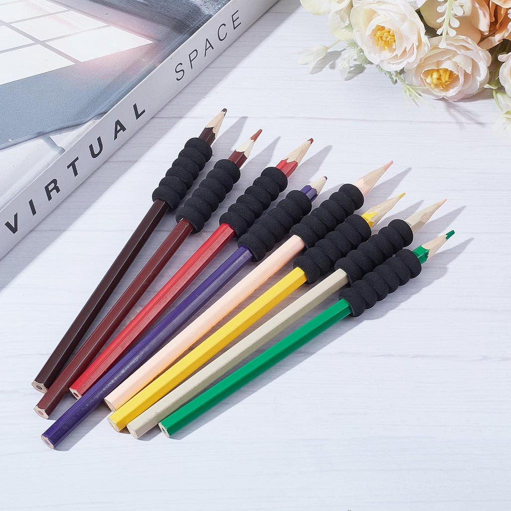 60PCS Foam Pencil Holder Grips Black Pen Grippers Pencil Cushion Pen Holder Sponge Grips Painting Drawing for Adults Arthritis Writing Relieving Fingers Fatigue